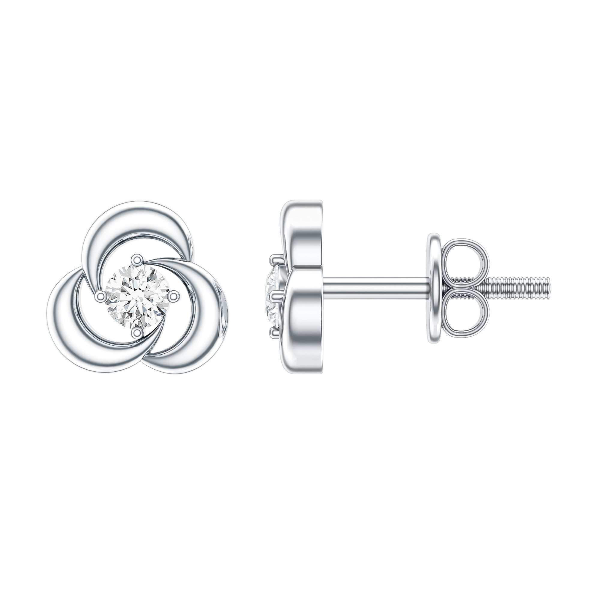 Diamond Swirl Stud Earring with Screw Back Natural - ( HI-SI ) - Rosec Jewels