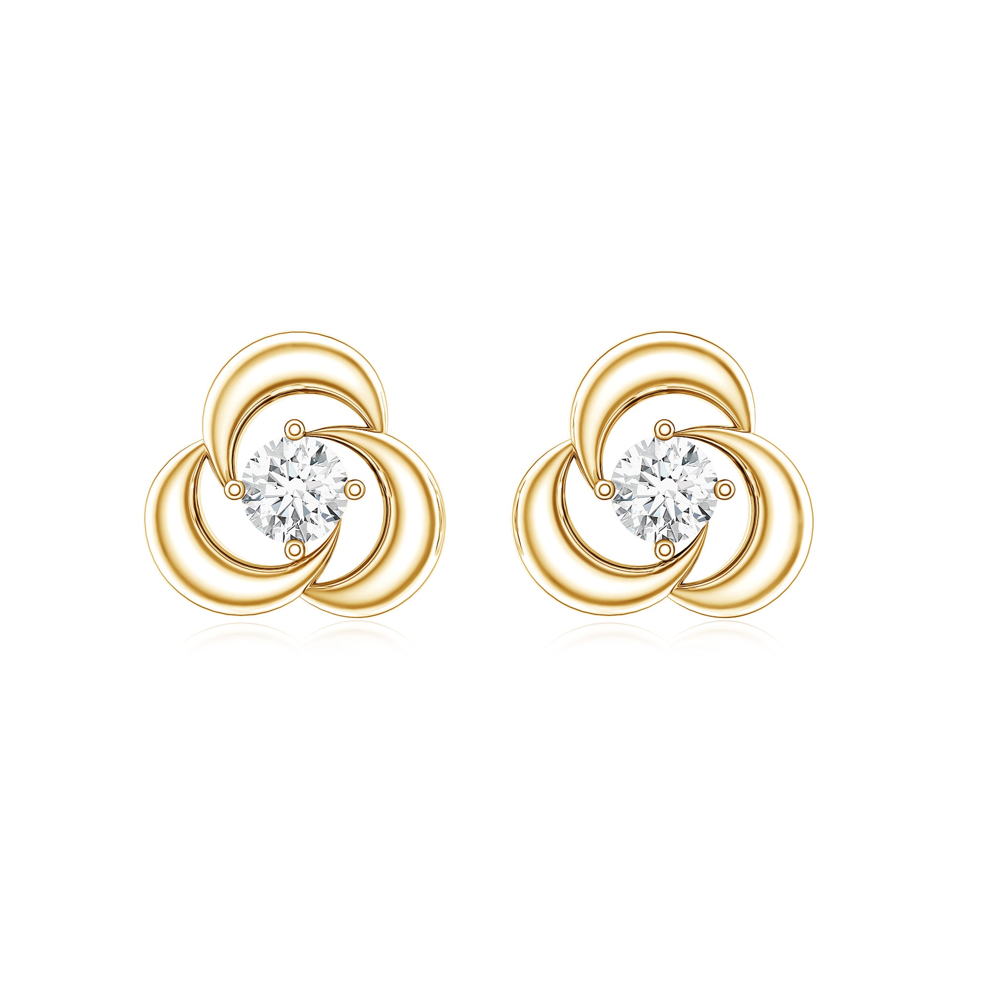 Diamond Swirl Stud Earring with Screw Back Natural - ( HI-SI ) - Rosec Jewels