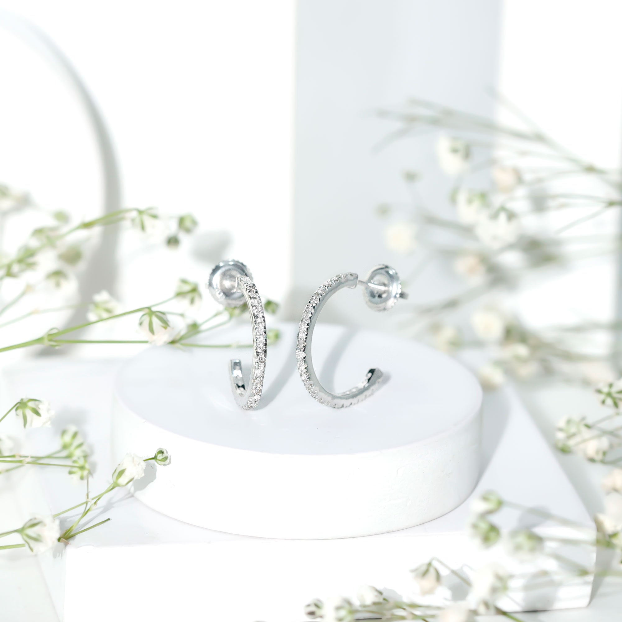 Round Shaped Diamond Hoop Earrings Natural - ( HI-SI ) - Rosec Jewels