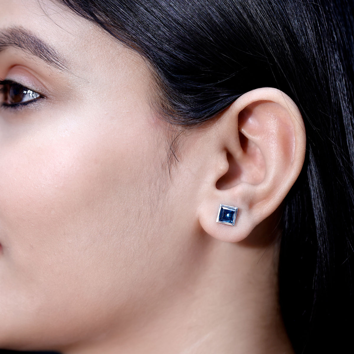 2 CT Princess Cut London Blue Topaz Solitaire Stud Earrings AAA - Rosec Jewels