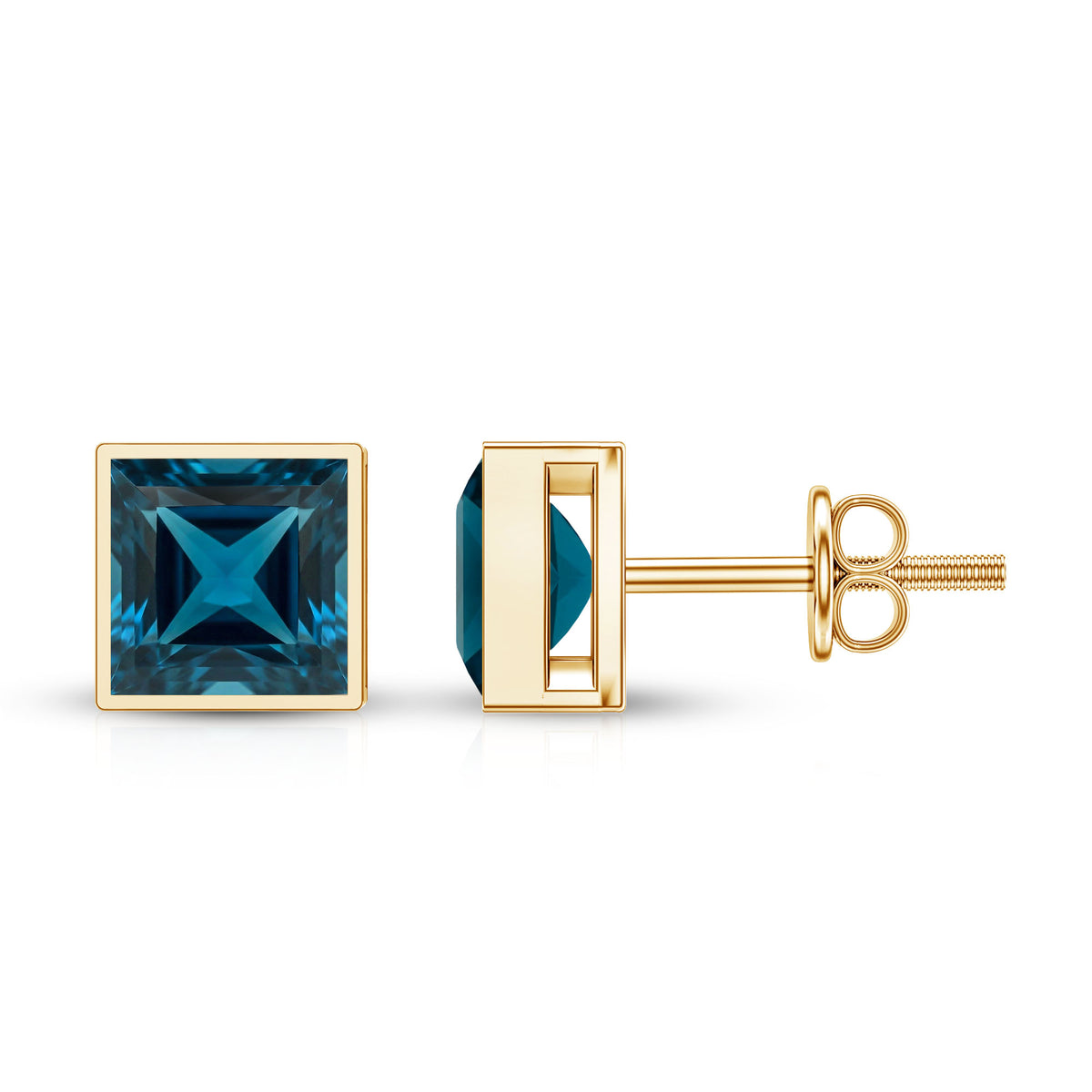 2 CT Princess Cut London Blue Topaz Solitaire Stud Earrings AAA - Rosec Jewels