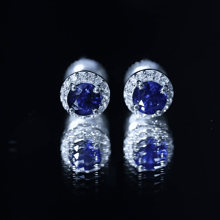 Real 1.9 Carat Blue Sapphire and Diamond Halo Stud Earrings AAA - Rosec Jewels