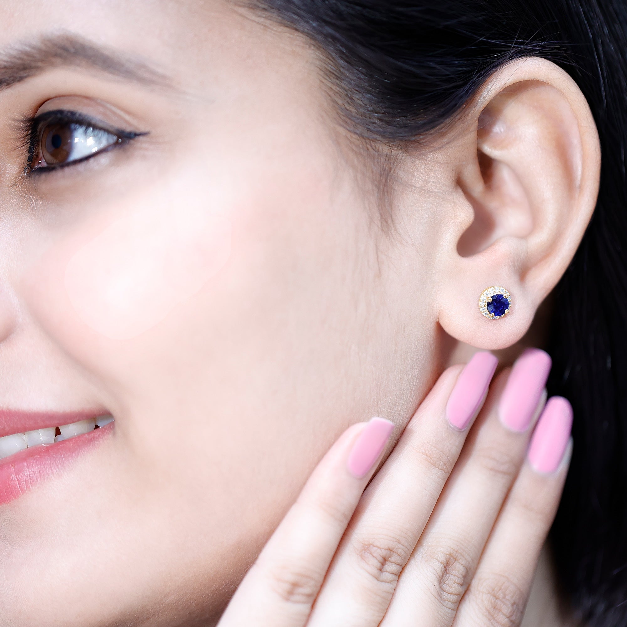 Real 1.9 Carat Blue Sapphire and Diamond Halo Stud Earrings AAA - Rosec Jewels