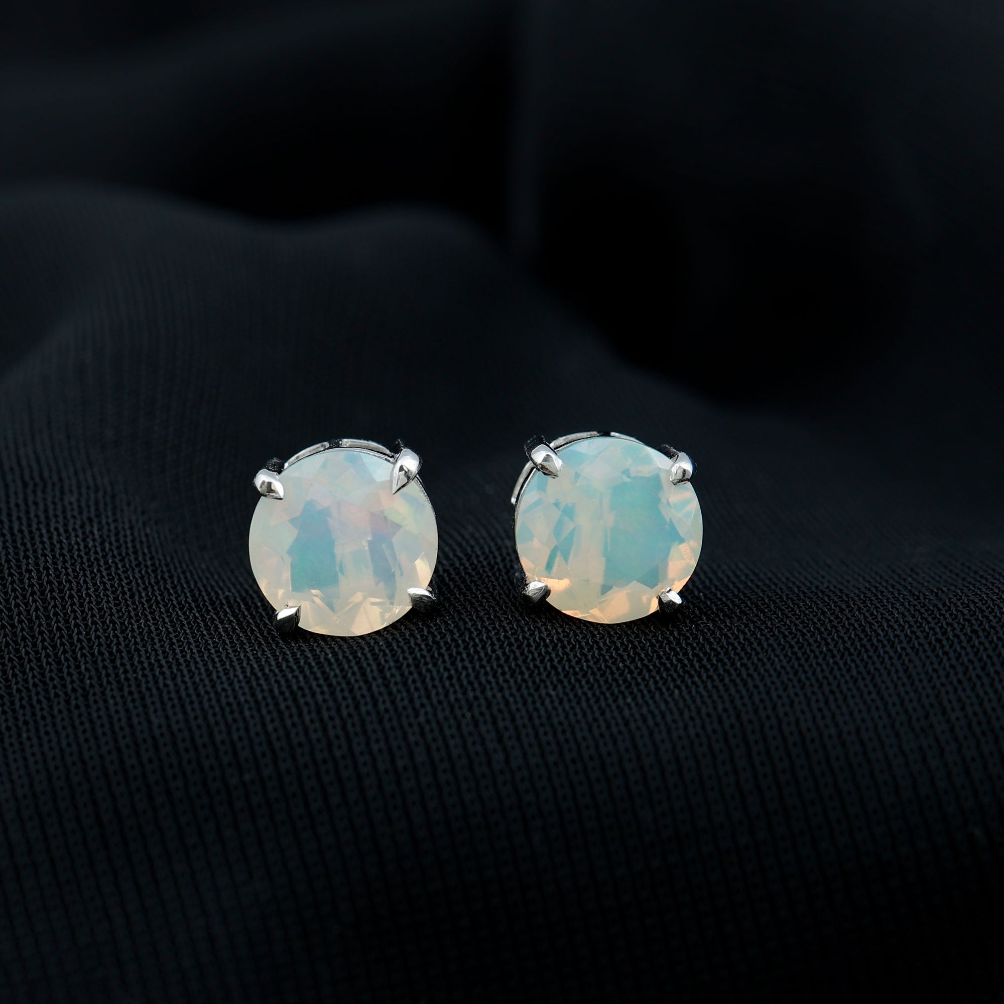 4 Carat Round Cut Ethiopian Opal Solitaire Stud Earrings for Women AAA - Rosec Jewels