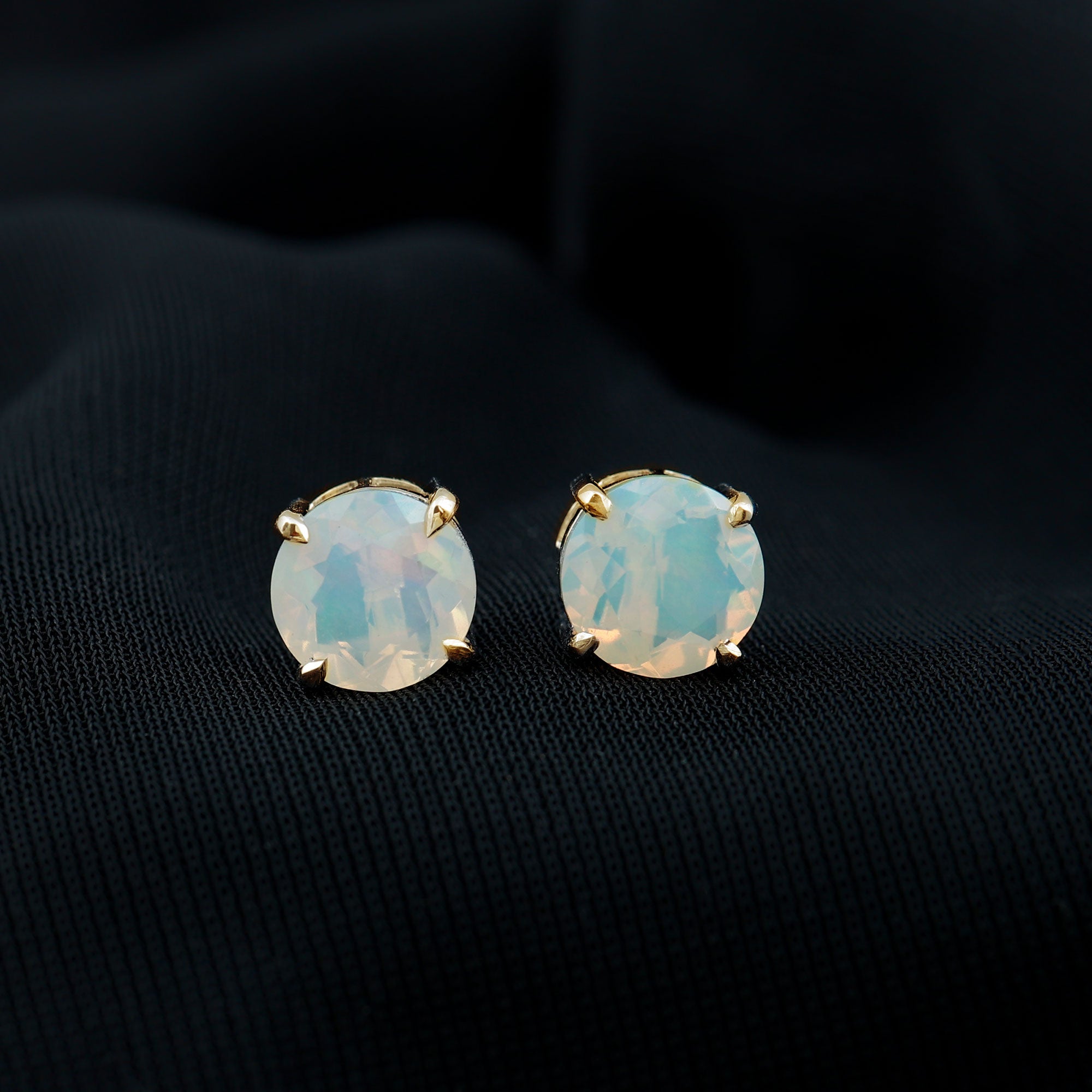 4 Carat Round Cut Ethiopian Opal Solitaire Stud Earrings for Women AAA - Rosec Jewels