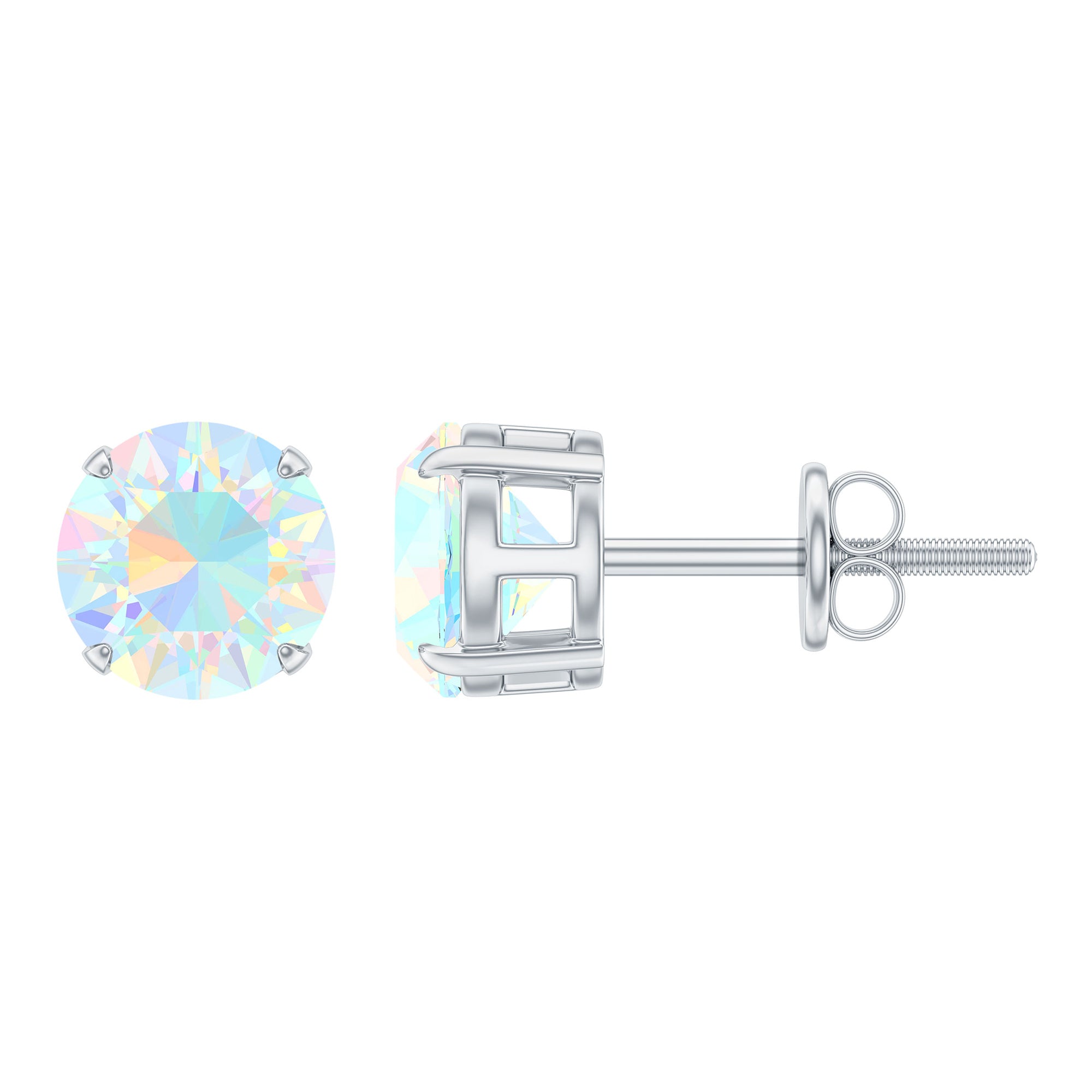 6 MM Round Cut Solitaire Rainbow Opal Stud Earrings