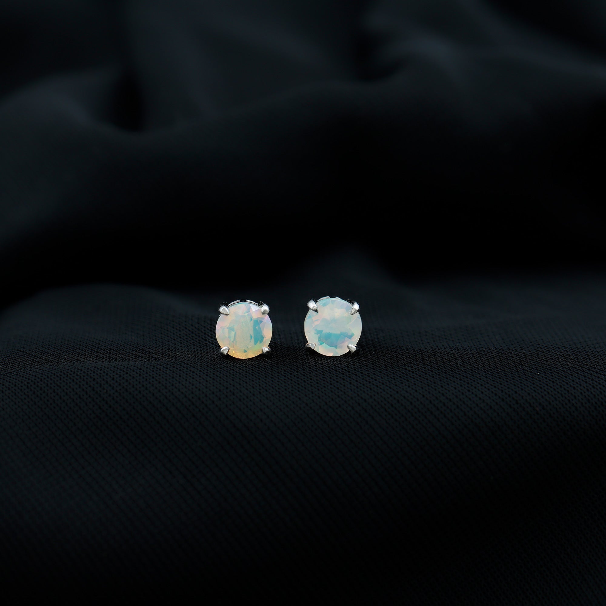 October Birthstone Ethiopian Opal Solitaire Stud Earring in Silver Ethiopian Opal - ( AAA ) - Quality 92.5 Sterling Silver - Rosec Jewels