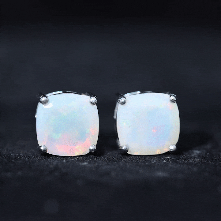 3 Carat Cushion Cut Ethiopian Opal Solitaire Stud Earrings AAA - Rosec Jewels