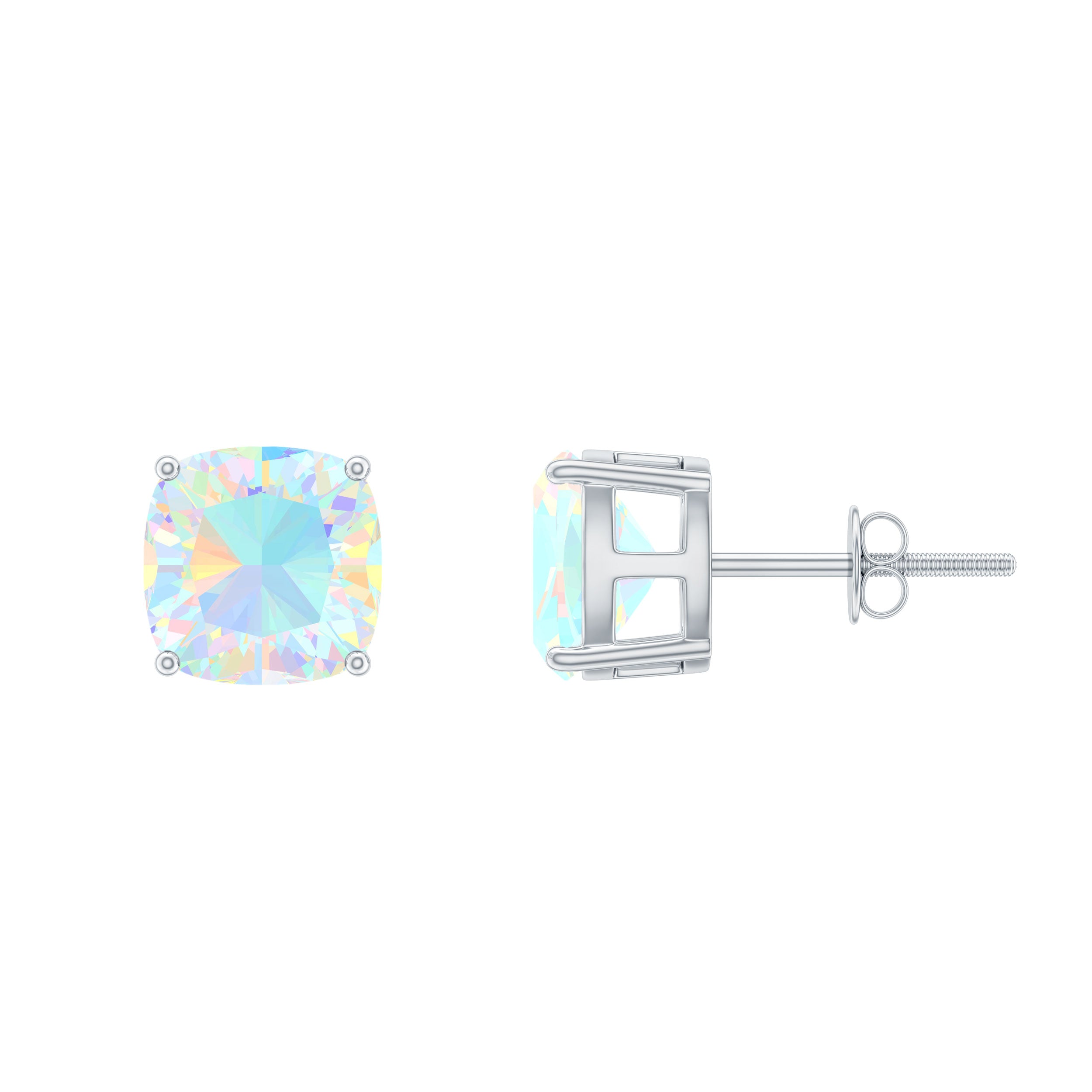 3 Carat Cushion Cut Ethiopian Opal Solitaire Stud Earrings AAA - Rosec Jewels