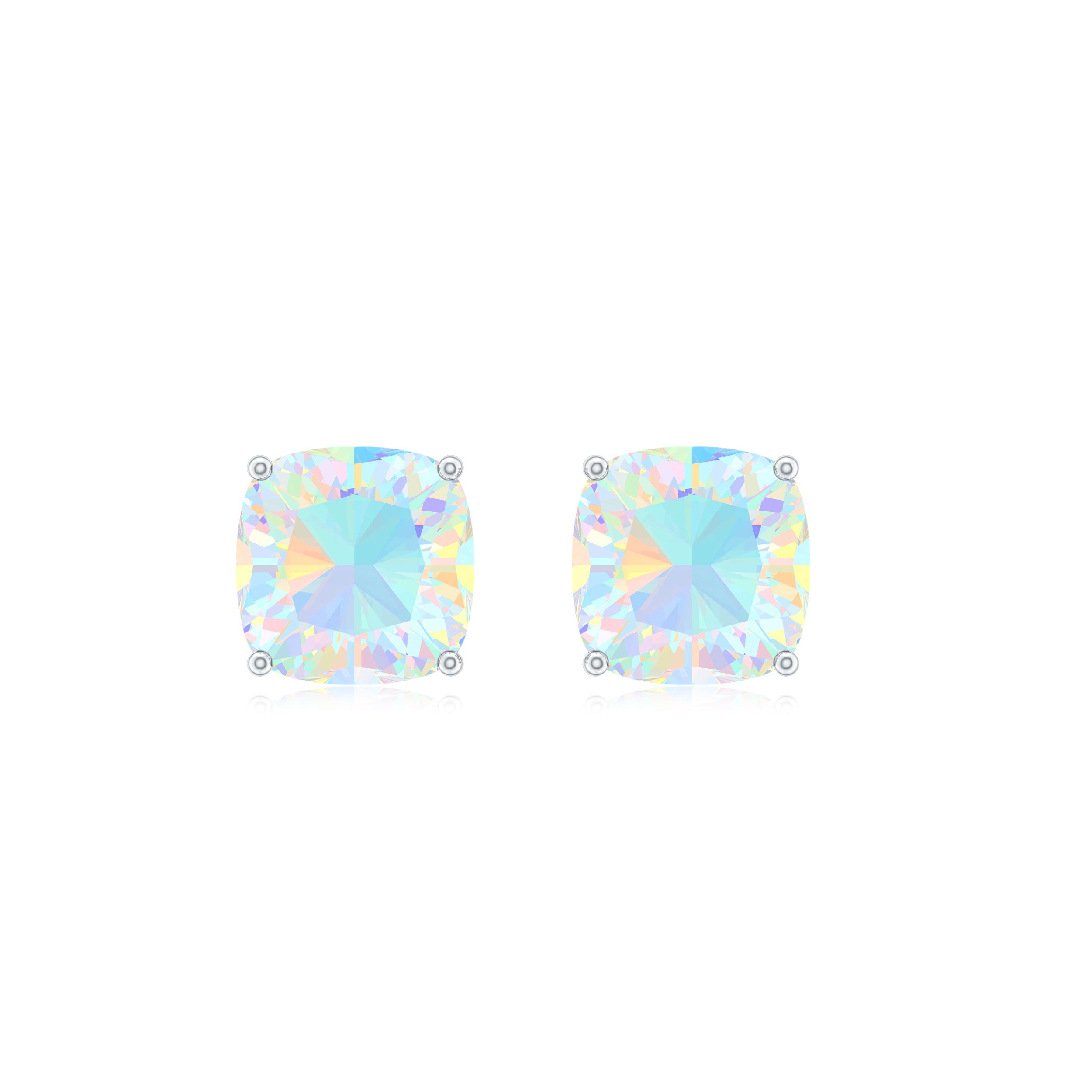3 Carat Cushion Cut Ethiopian Opal Solitaire Stud Earrings AAA - Rosec Jewels