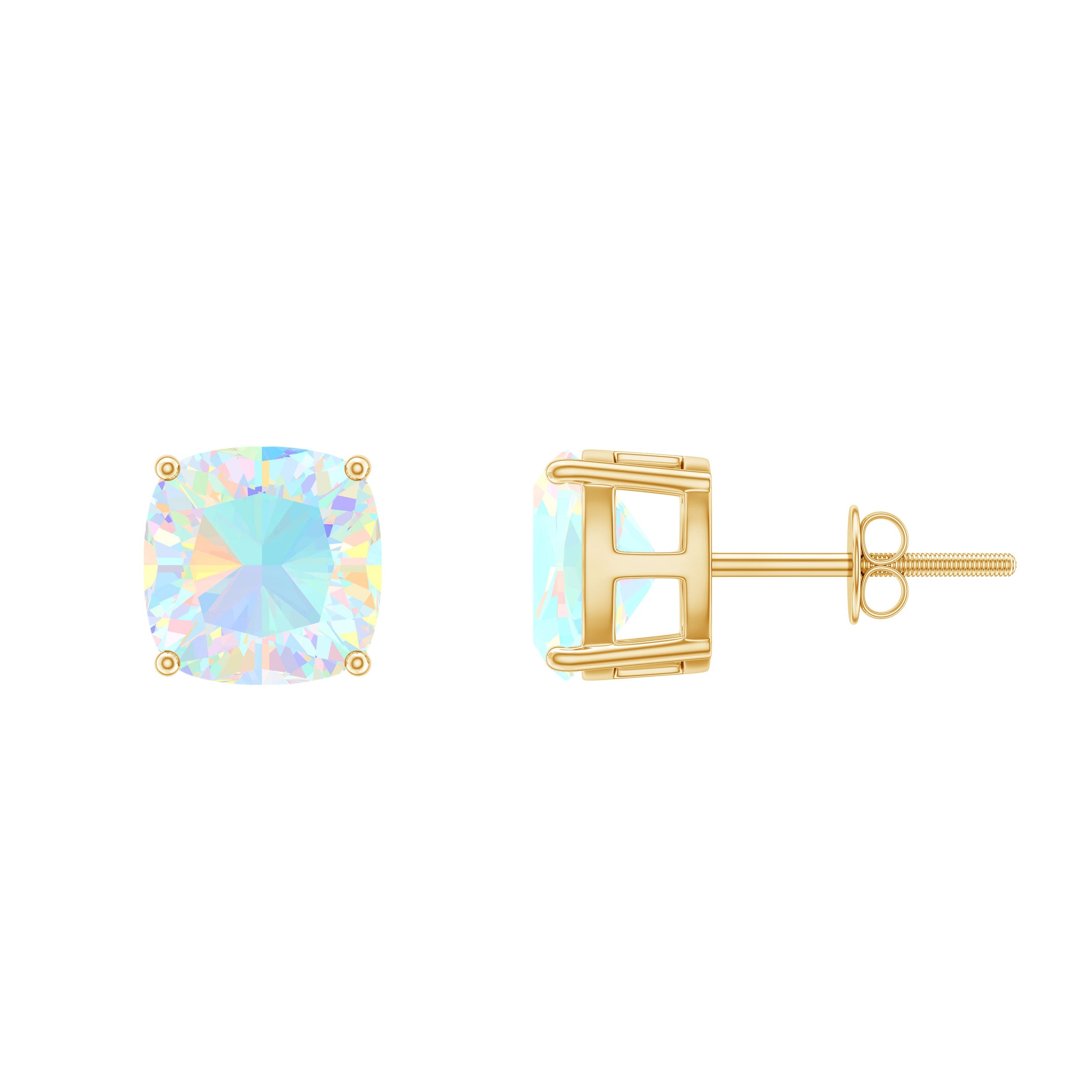 3 Carat Cushion Cut Ethiopian Opal Solitaire Stud Earrings AAA - Rosec Jewels