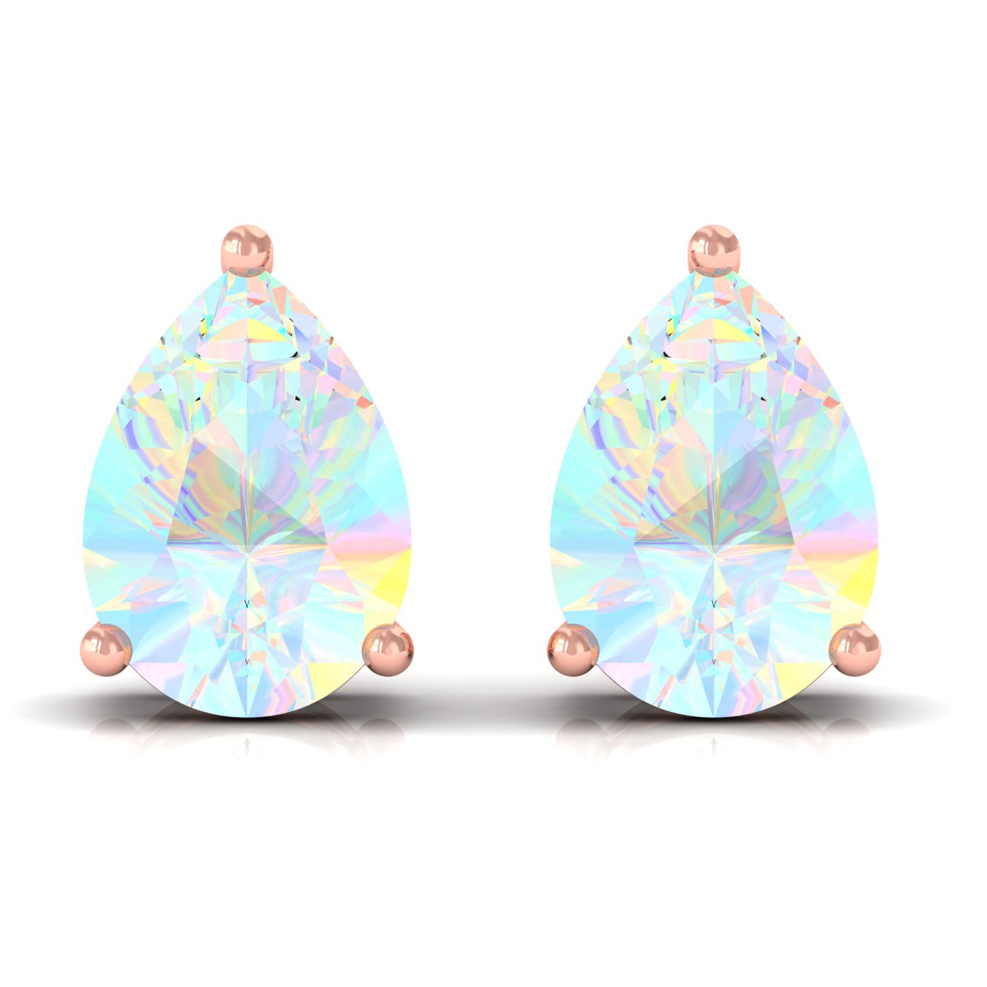Pear Cut Ethiopian Opal Solitaire Stud Earrings in Gold AAA - Rosec Jewels