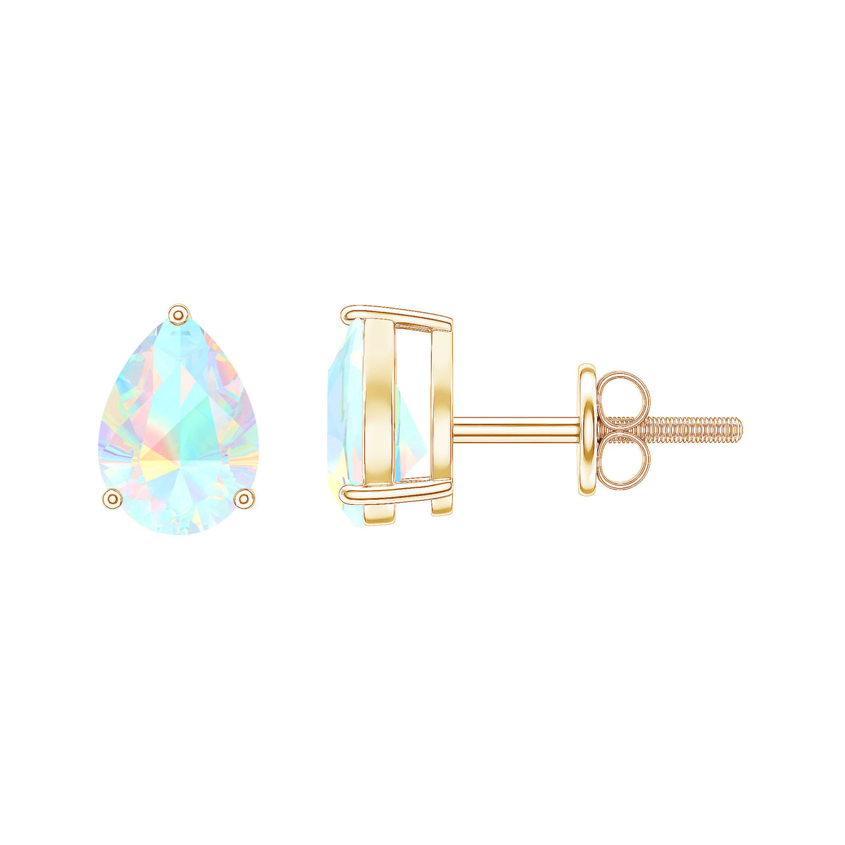 Pear Cut Ethiopian Opal Solitaire Stud Earrings in Gold AAA - Rosec Jewels