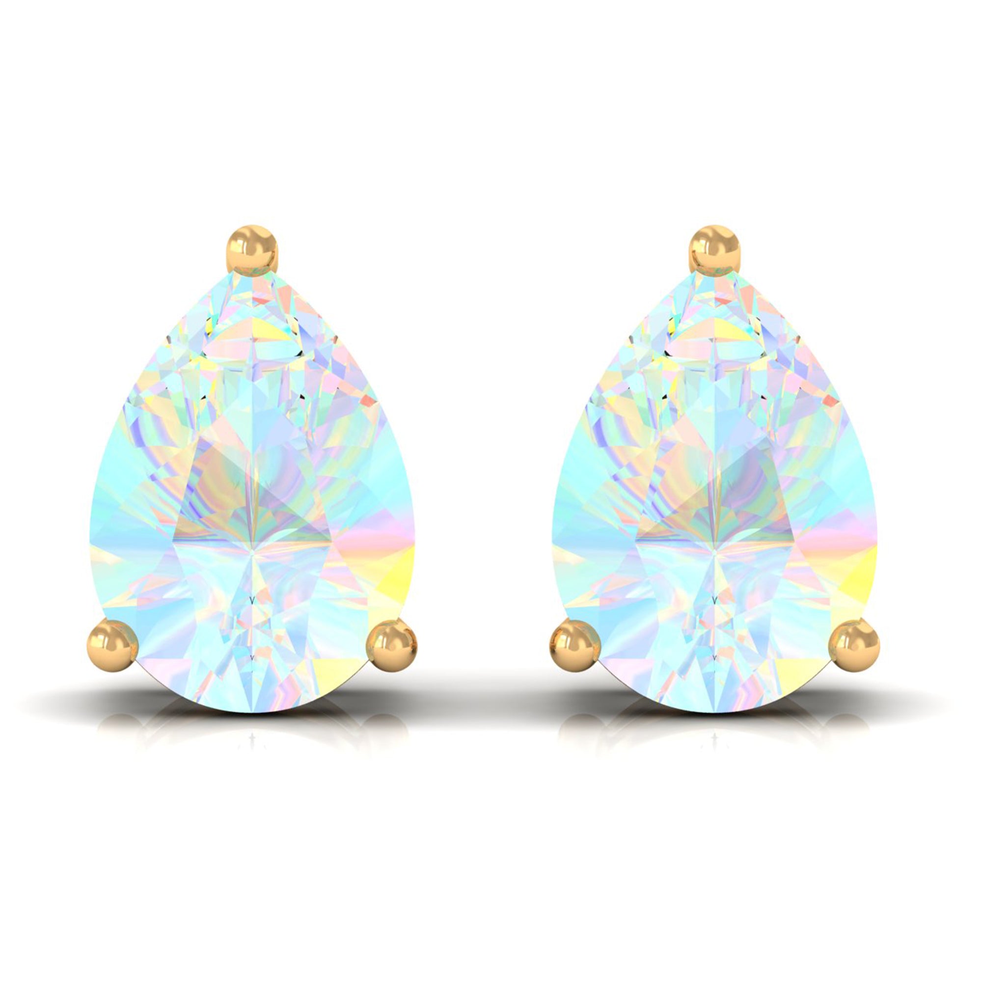 Pear Cut Ethiopian Opal Solitaire Stud Earrings in Gold Ethiopian Opal - ( AAA ) - Quality - Rosec Jewels