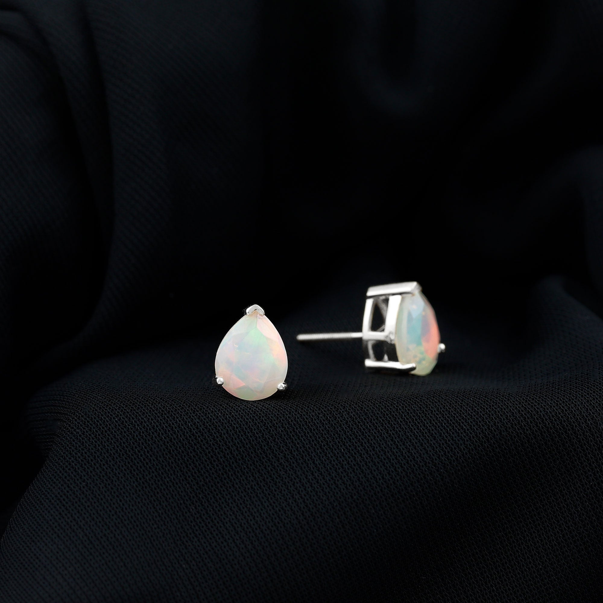 Pear Cut Ethiopian Opal Solitaire Stud Earrings Ethiopian Opal - ( AAA ) - Quality - Rosec Jewels