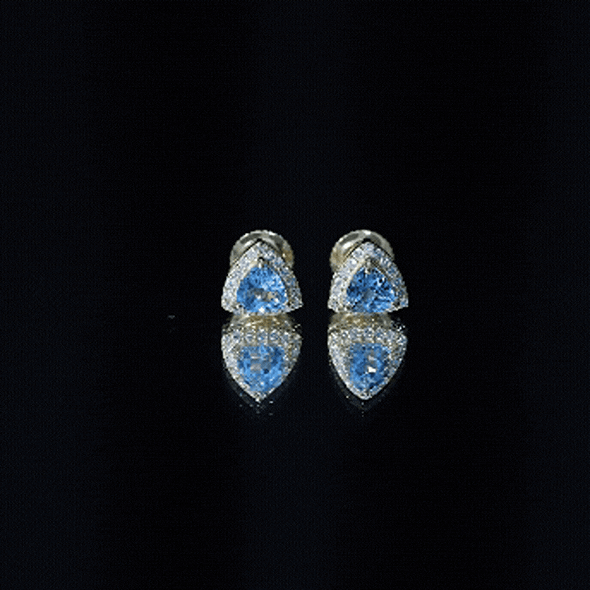 Natural Trilliant Cut Blue Topaz and Diamond Stud Earrings AAA 14K Yellow Gold Plated Silver - Rosec Jewels