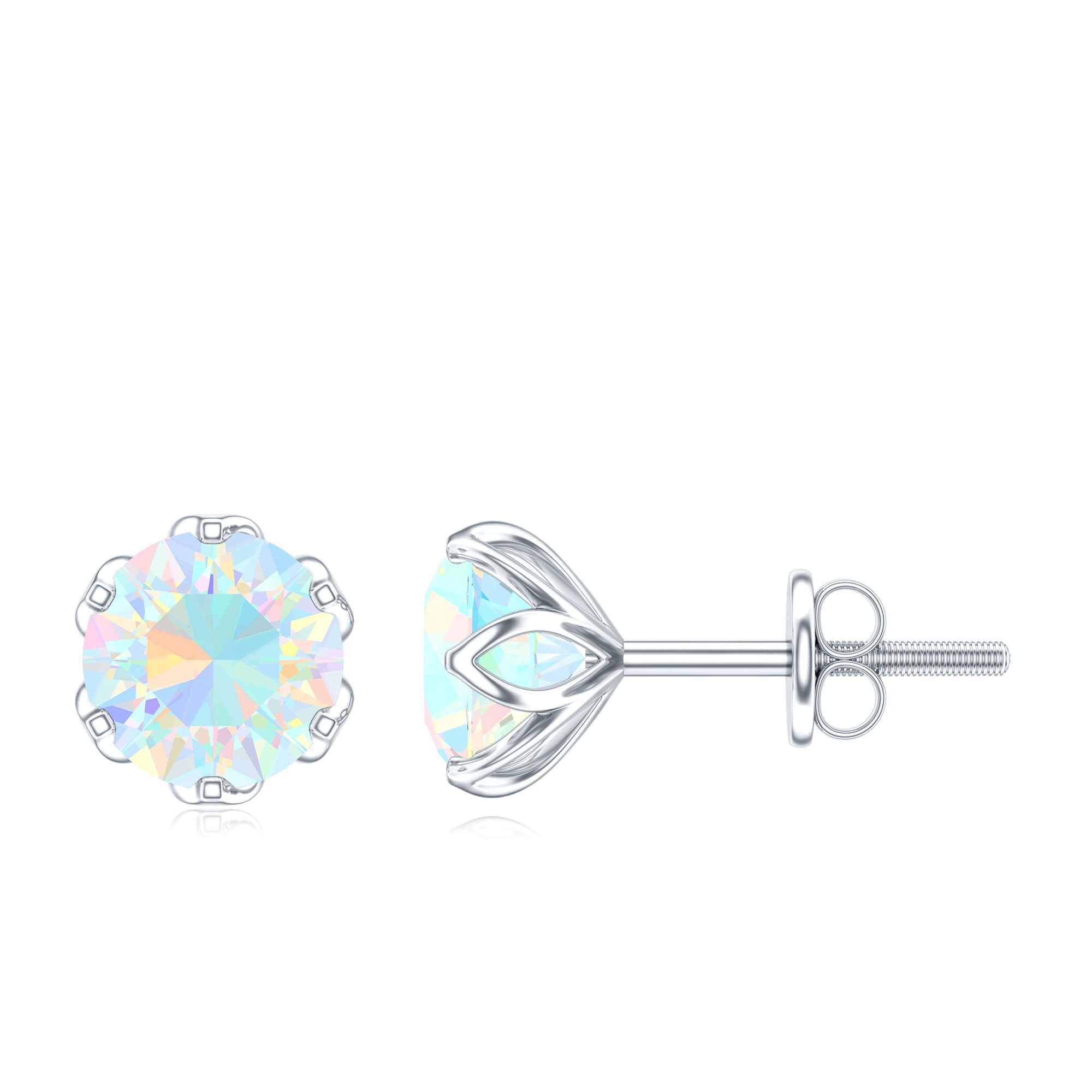 Natural 6mm Opalescent Earrings with Screw Back AAA - Rosec Jewels