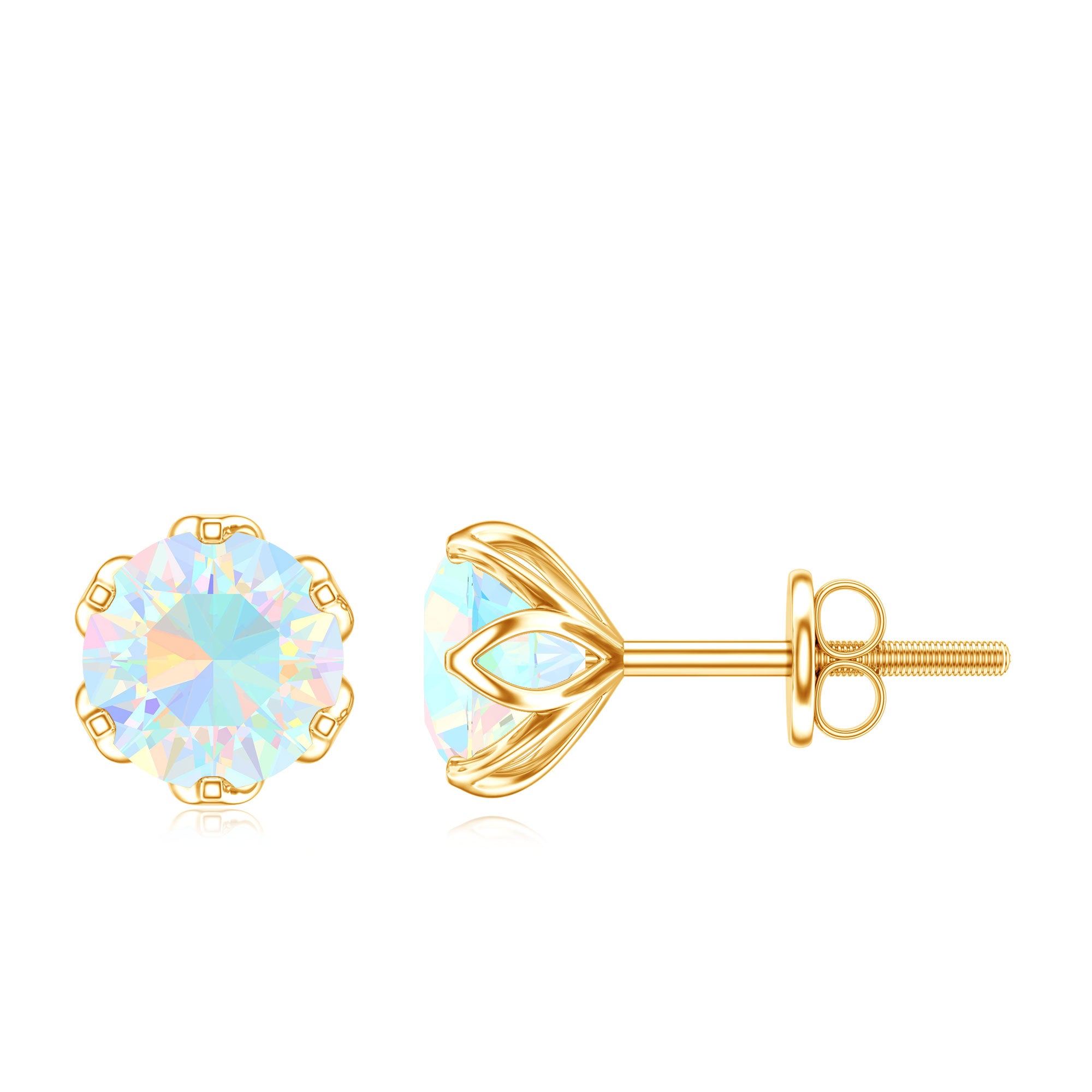 Natural 6mm Opalescent Earrings with Screw Back AAA - Rosec Jewels