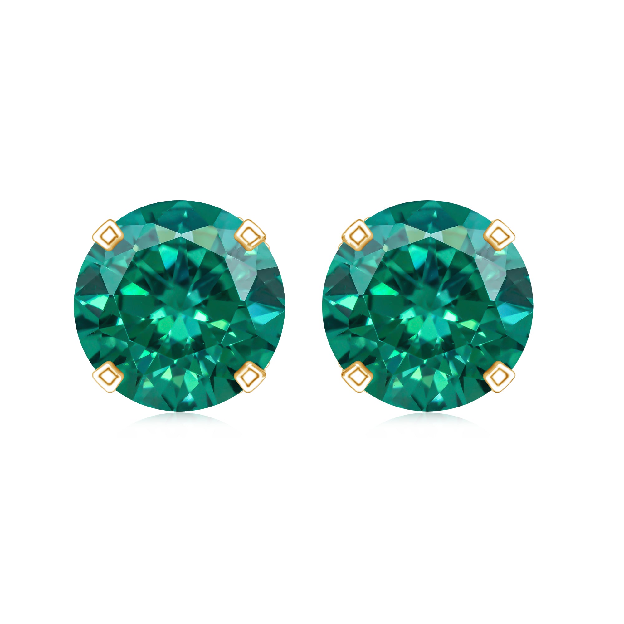 Round Lab Created Emerald Solitaire Stud Earrings with Diamonds AAAA - Rosec Jewels