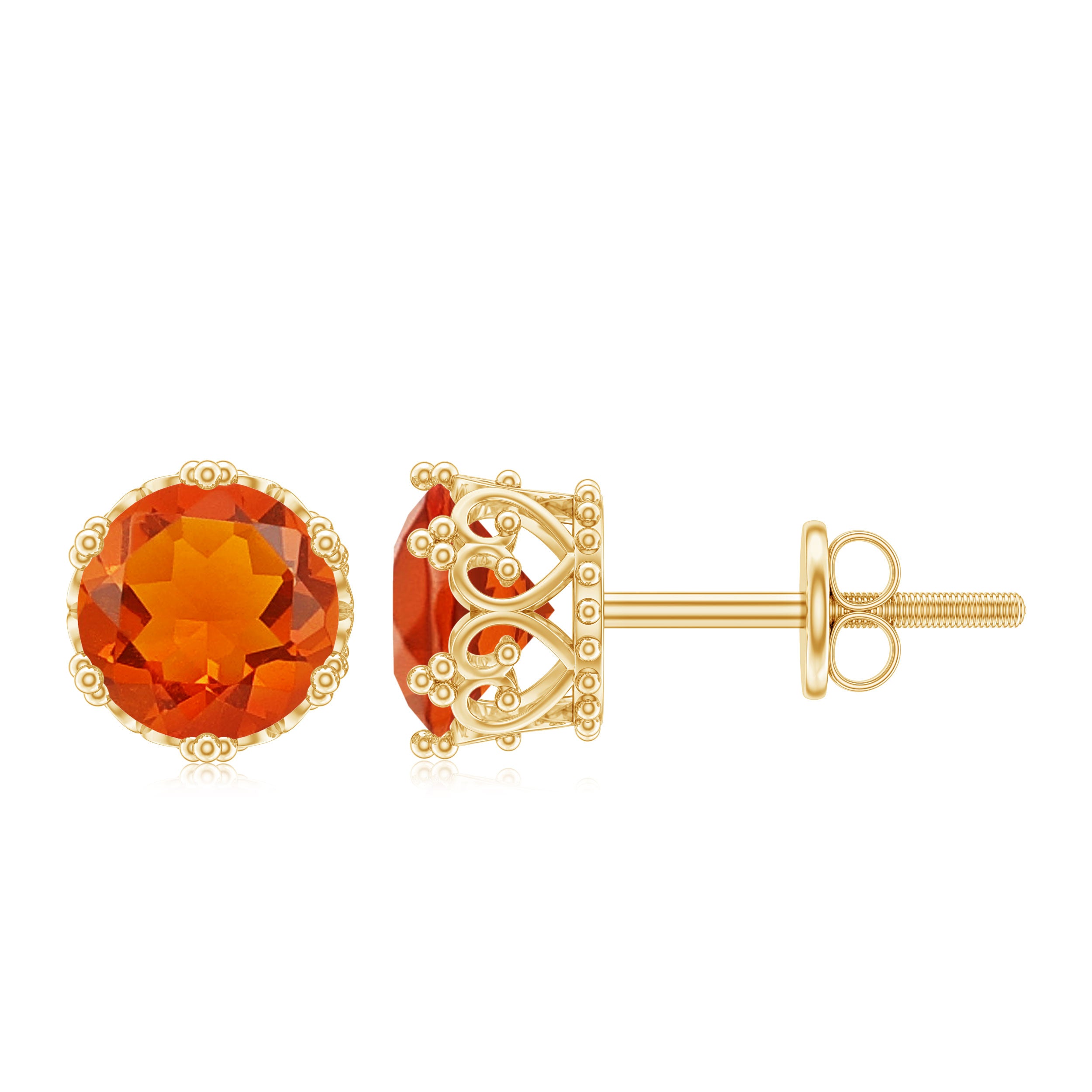 1.5 Carat Fire Opal Solitaire Crown Stud Earrings AAA - Rosec Jewels