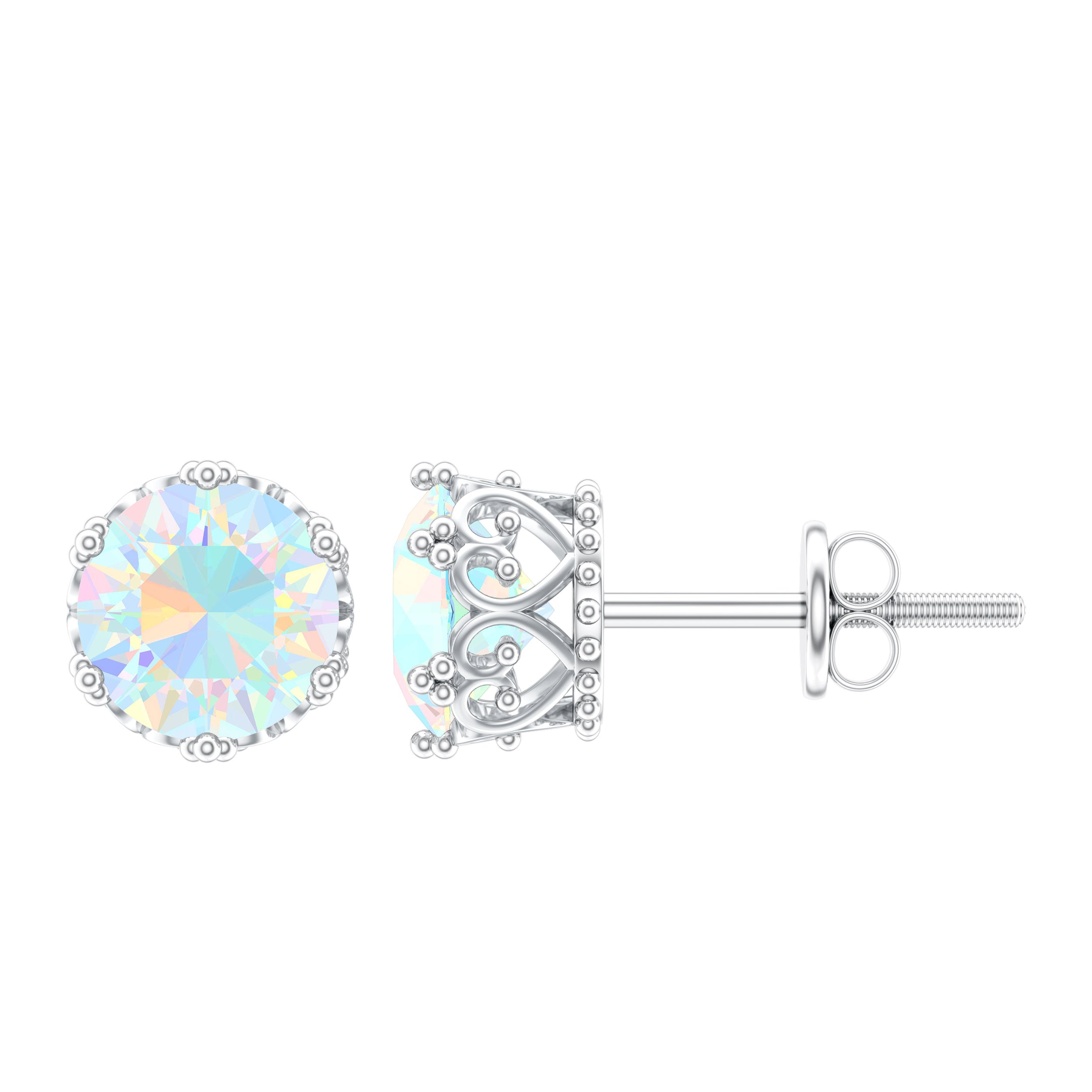 Natural Ethiopian Opal Crown Stud Earrings with Screw Back AAA - Rosec Jewels