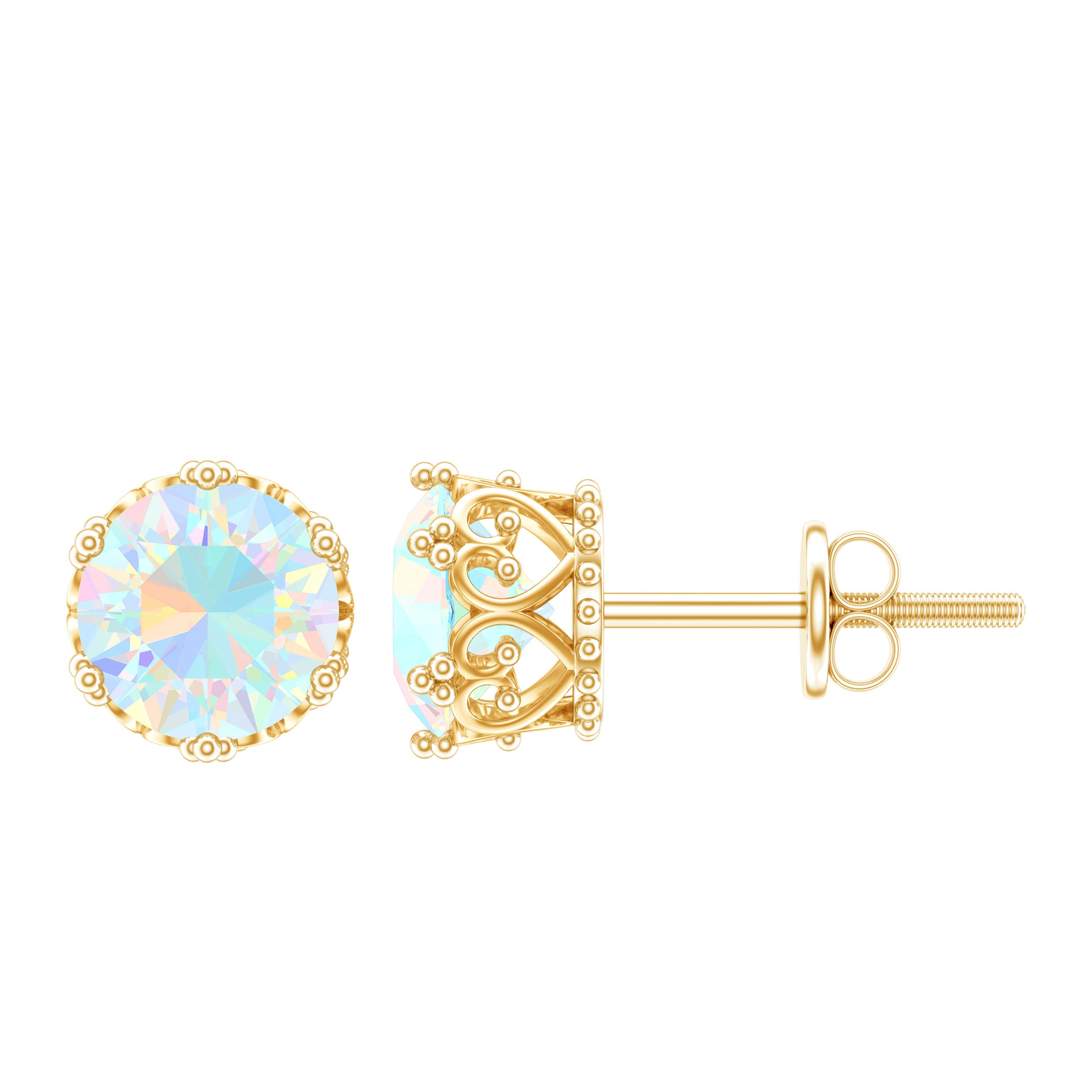 Natural Ethiopian Opal Crown Stud Earrings with Screw Back AAA - Rosec Jewels