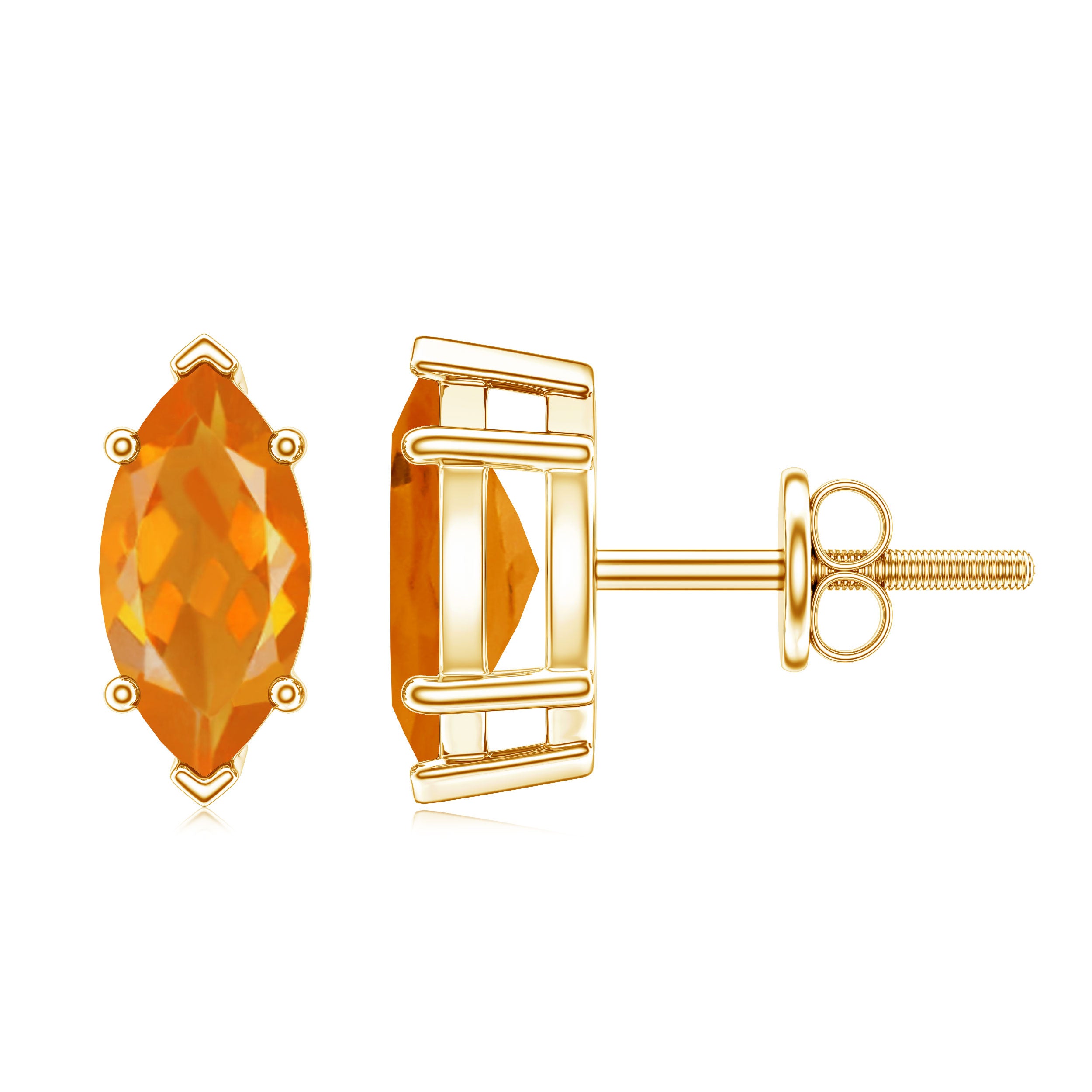 Natural Marquise Fire Opal Stud Earrings with Screw Back AAA - Rosec Jewels