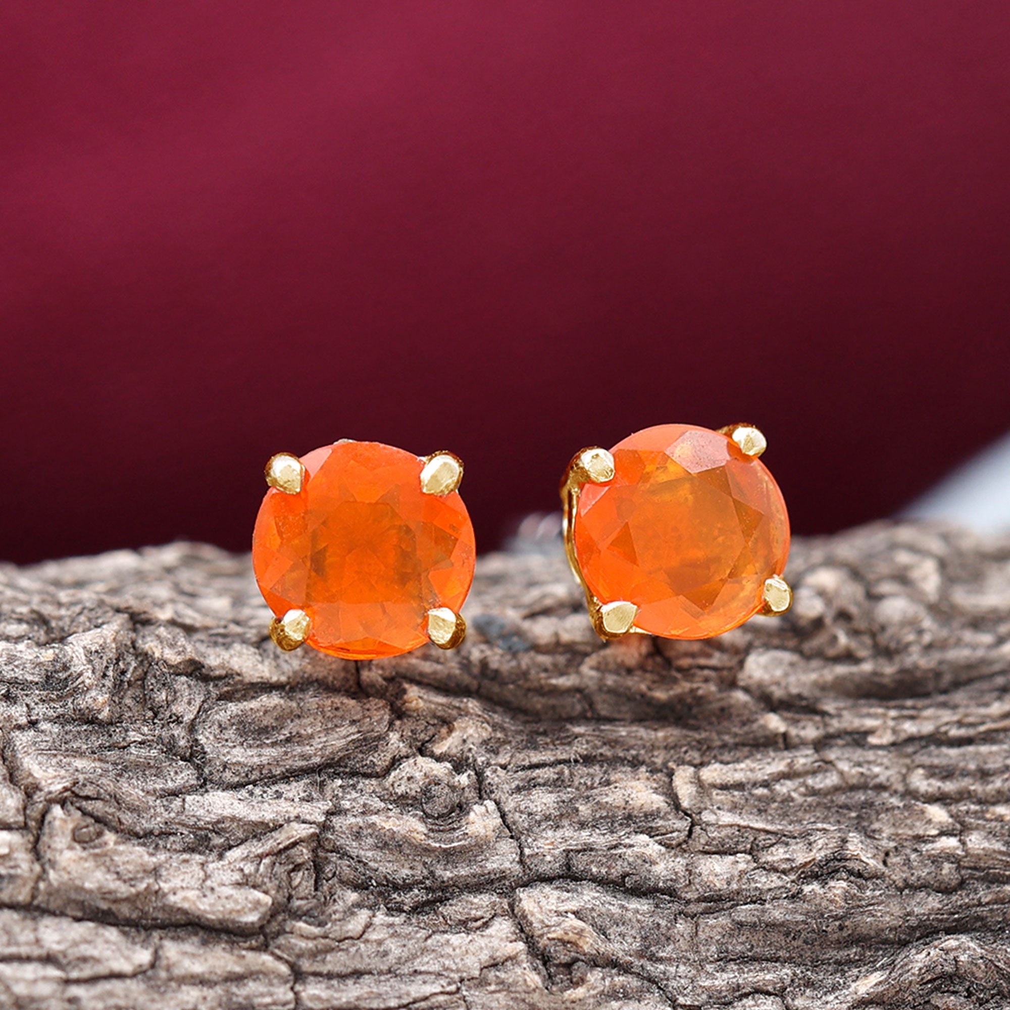 Fire Opal Stud Earrings with Screw on Backs AAA - Rosec Jewels