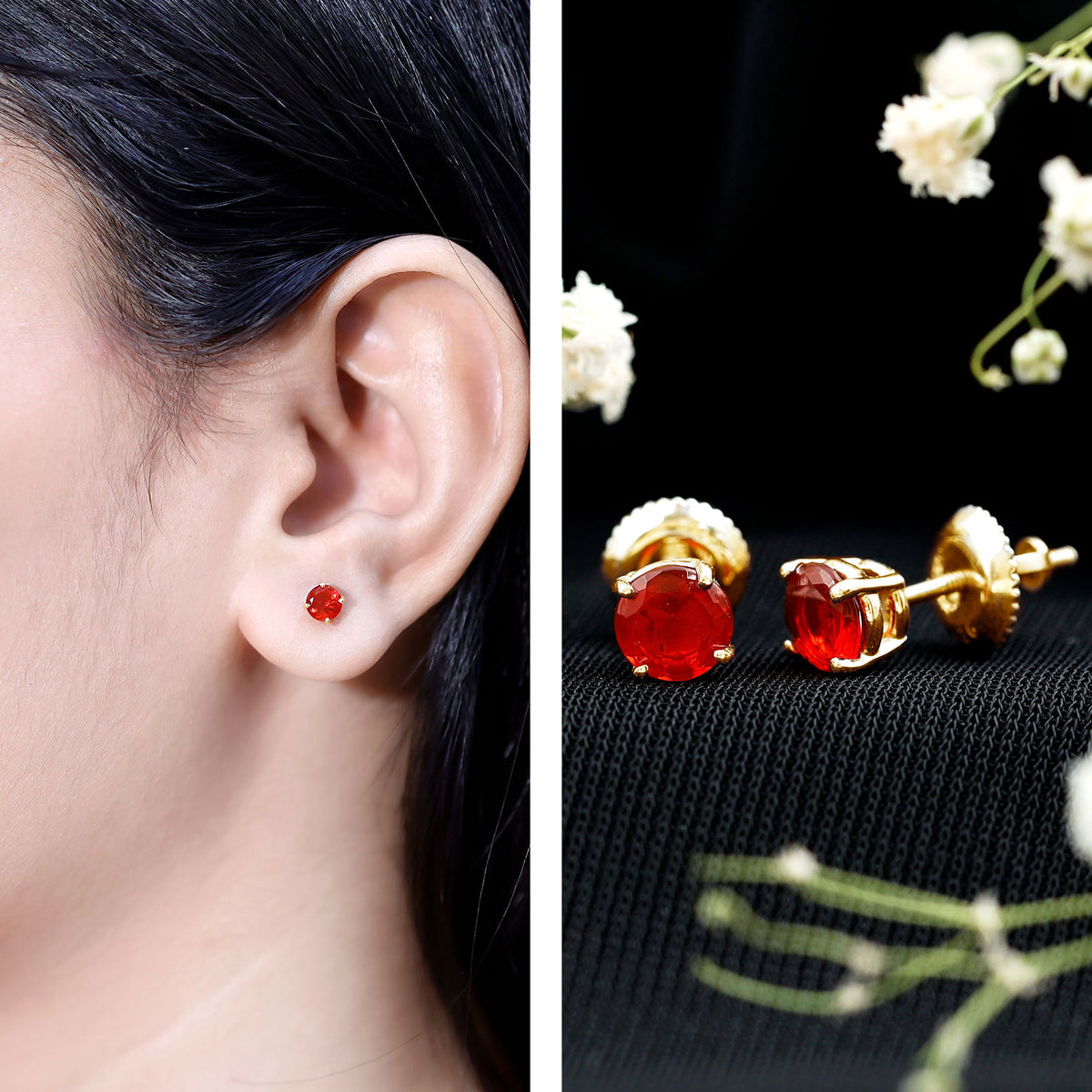 Fire Opal Stud Earrings with Screw on Backs AAA - Rosec Jewels