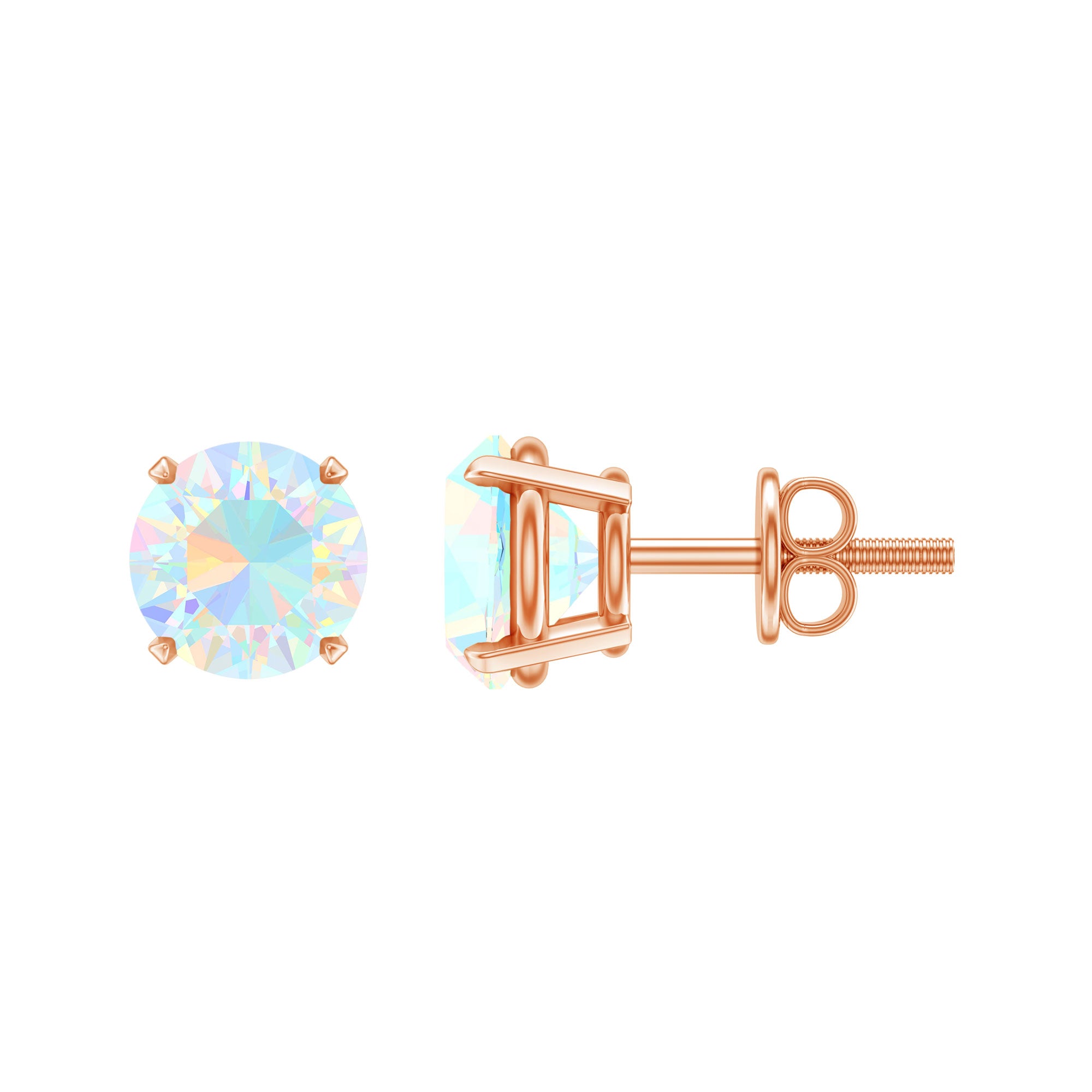 Real Ethiopian Opal Solitaire Stud Earrings AAA - Rosec Jewels