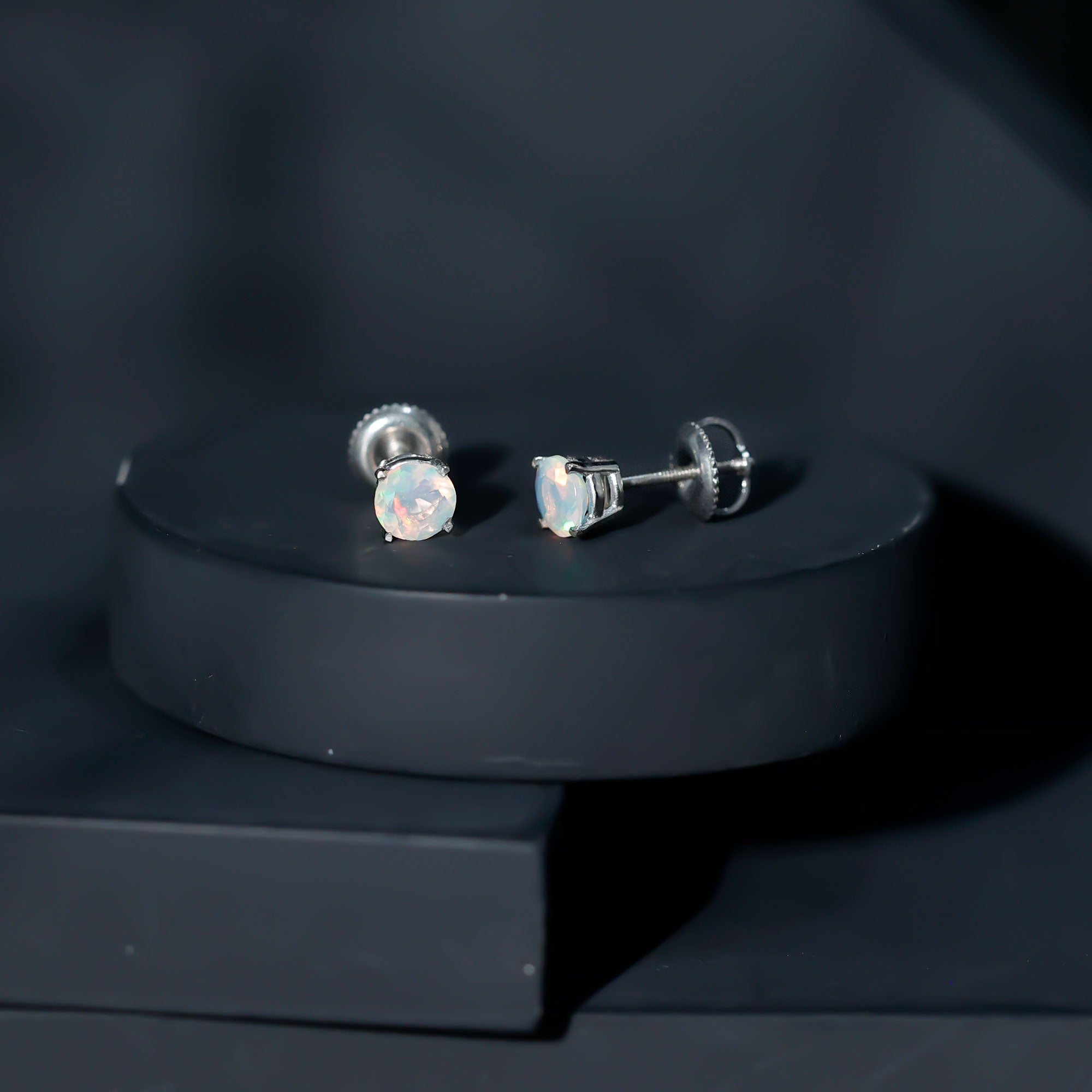 Real Ethiopian Opal Solitaire Stud Earrings AAA - Rosec Jewels