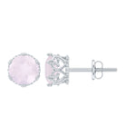6 MM Rose Quartz Solitaire Crown Stud Earrings Rose Quartz - ( AAA ) - Quality - Rosec Jewels