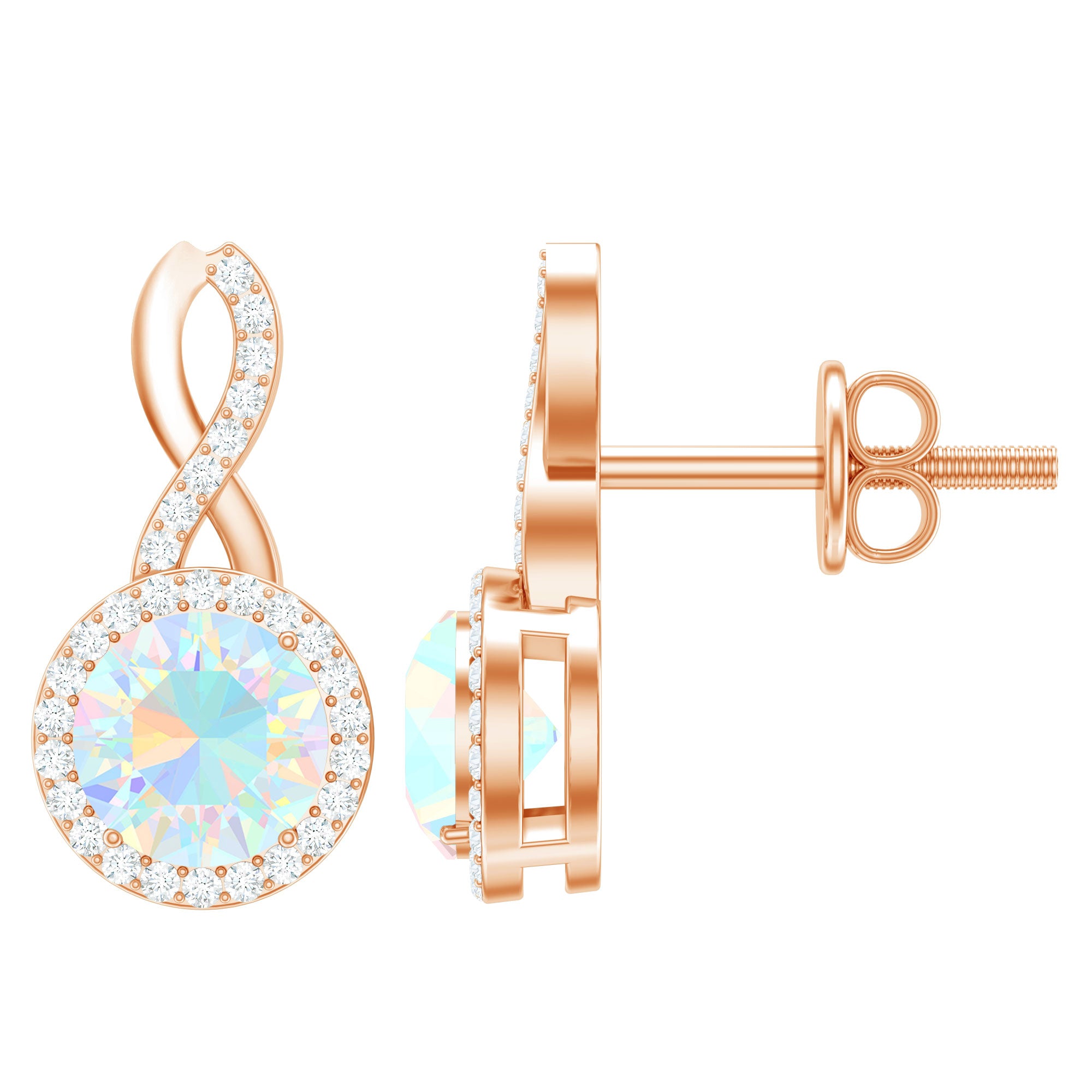 1 Carat Ethiopian Opal and Diamond Infinity Stud Earrings AAA - Rosec Jewels