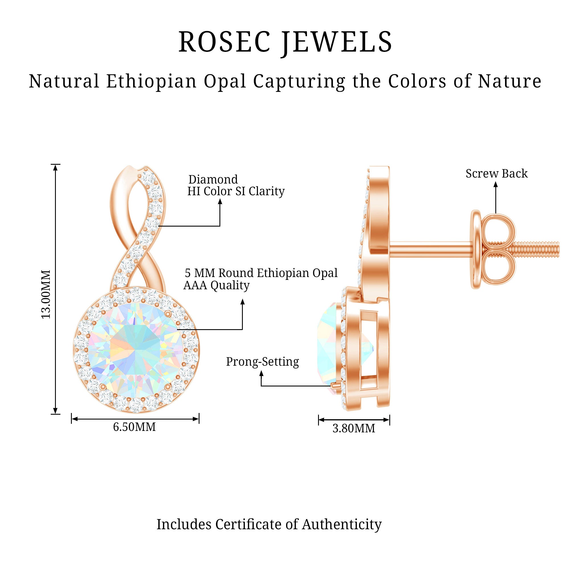 1 Carat Ethiopian Opal and Diamond Infinity Stud Earrings AAA - Rosec Jewels
