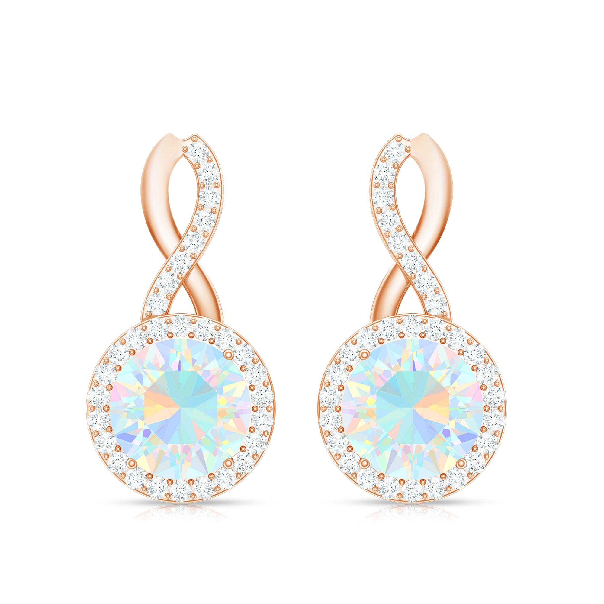 1 Carat Ethiopian Opal and Diamond Infinity Stud Earrings AAA - Rosec Jewels