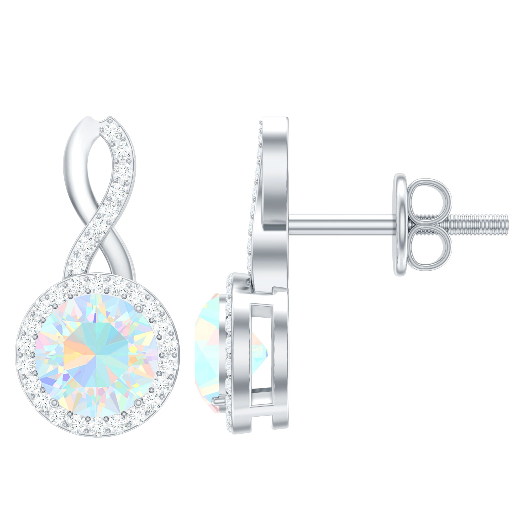 1.75 CT Classic Ethiopian Opal and Diamond Infinity Stud Earrings