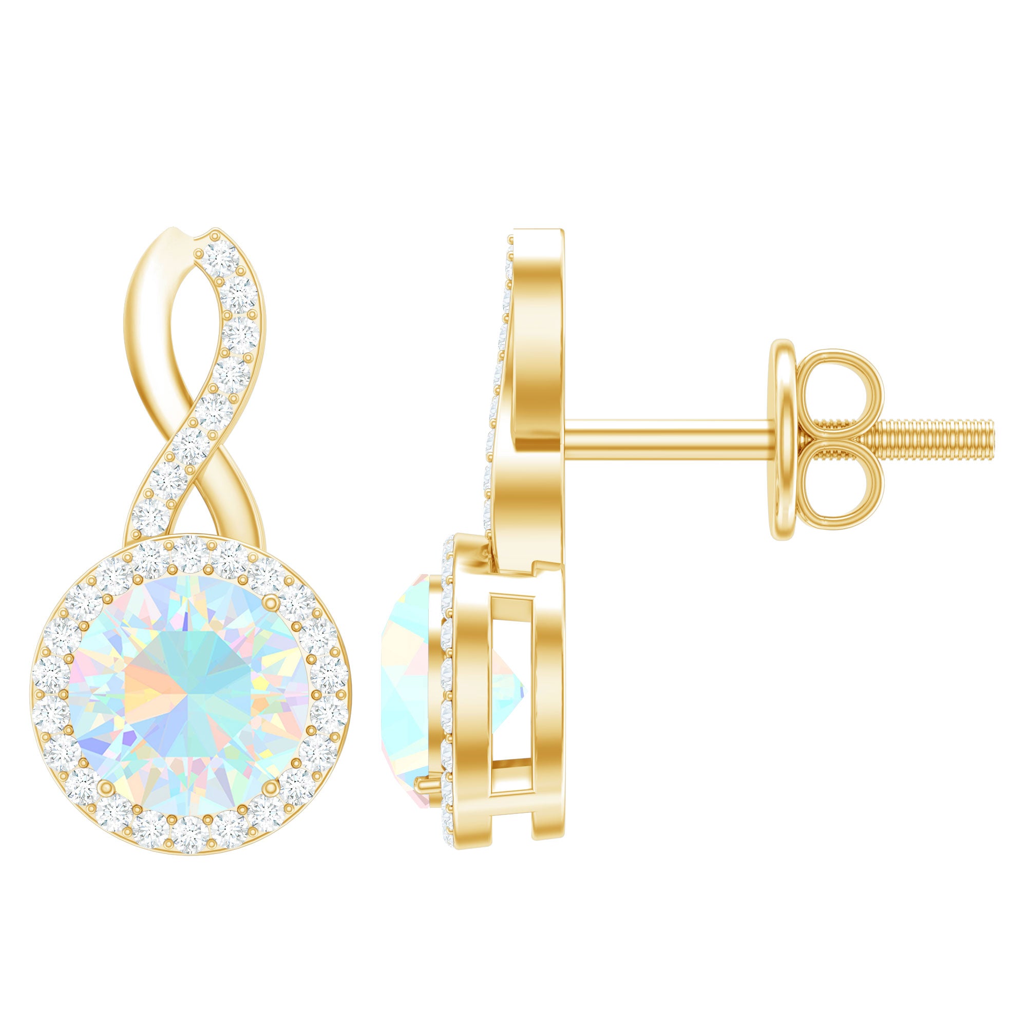1 Carat Ethiopian Opal and Diamond Infinity Stud Earrings AAA - Rosec Jewels