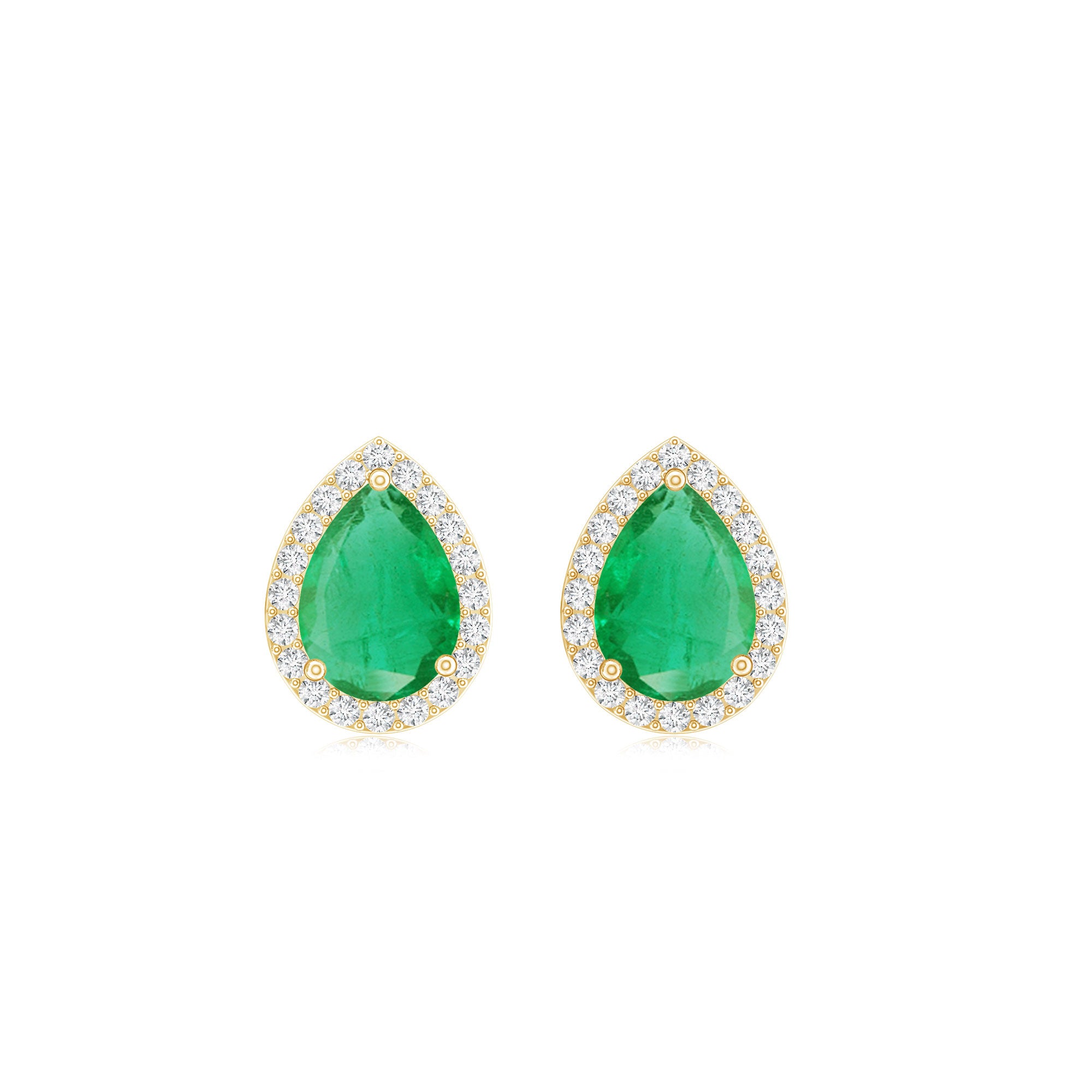 Natural 5X7mm Pear Shape Emerald Stud Earrings with Diamond Halo AAA - Rosec Jewels