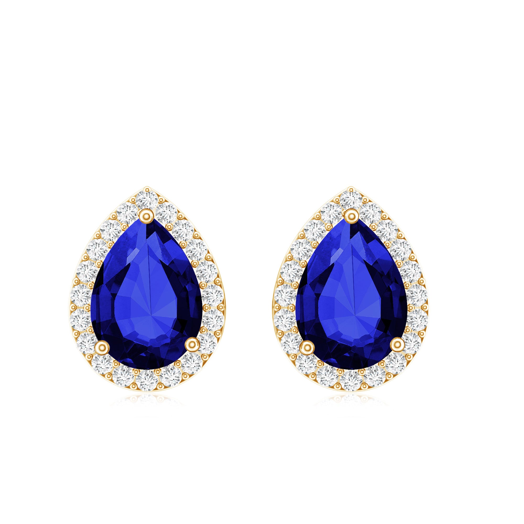 Certified Lab Created Blue Sapphire and Diamond Stud Earrings AAAA - Rosec Jewels
