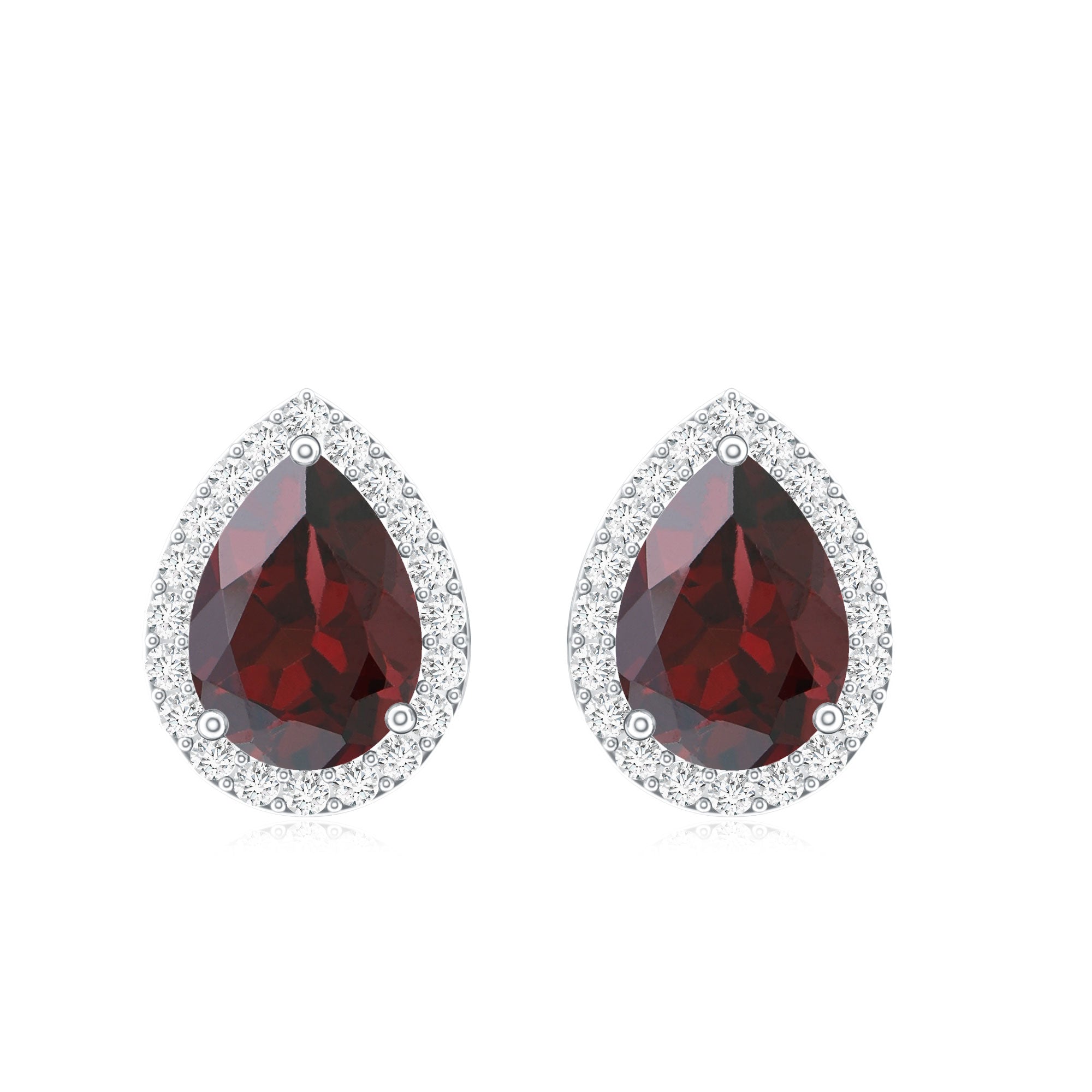 Natural 5X7MM Garnet Teardrop Stud Earrings with Diamond Halo AAA - Rosec Jewels