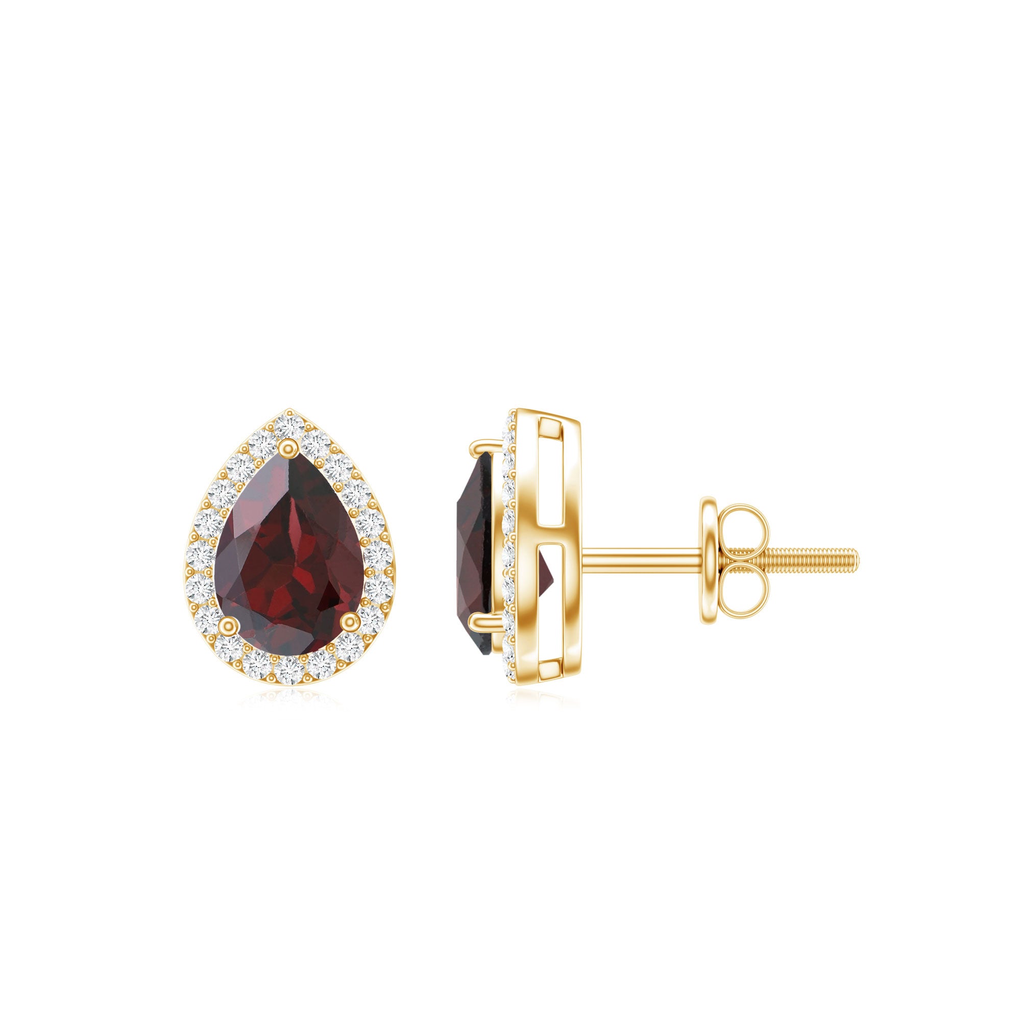 Natural 5X7MM Garnet Teardrop Stud Earrings with Diamond Halo AAA - Rosec Jewels