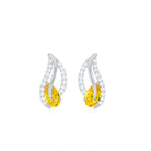 Pear Cut Yellow Sapphire and Diamond Leaf Stud Earrings Yellow Sapphire - ( AAA ) - Quality - Rosec Jewels