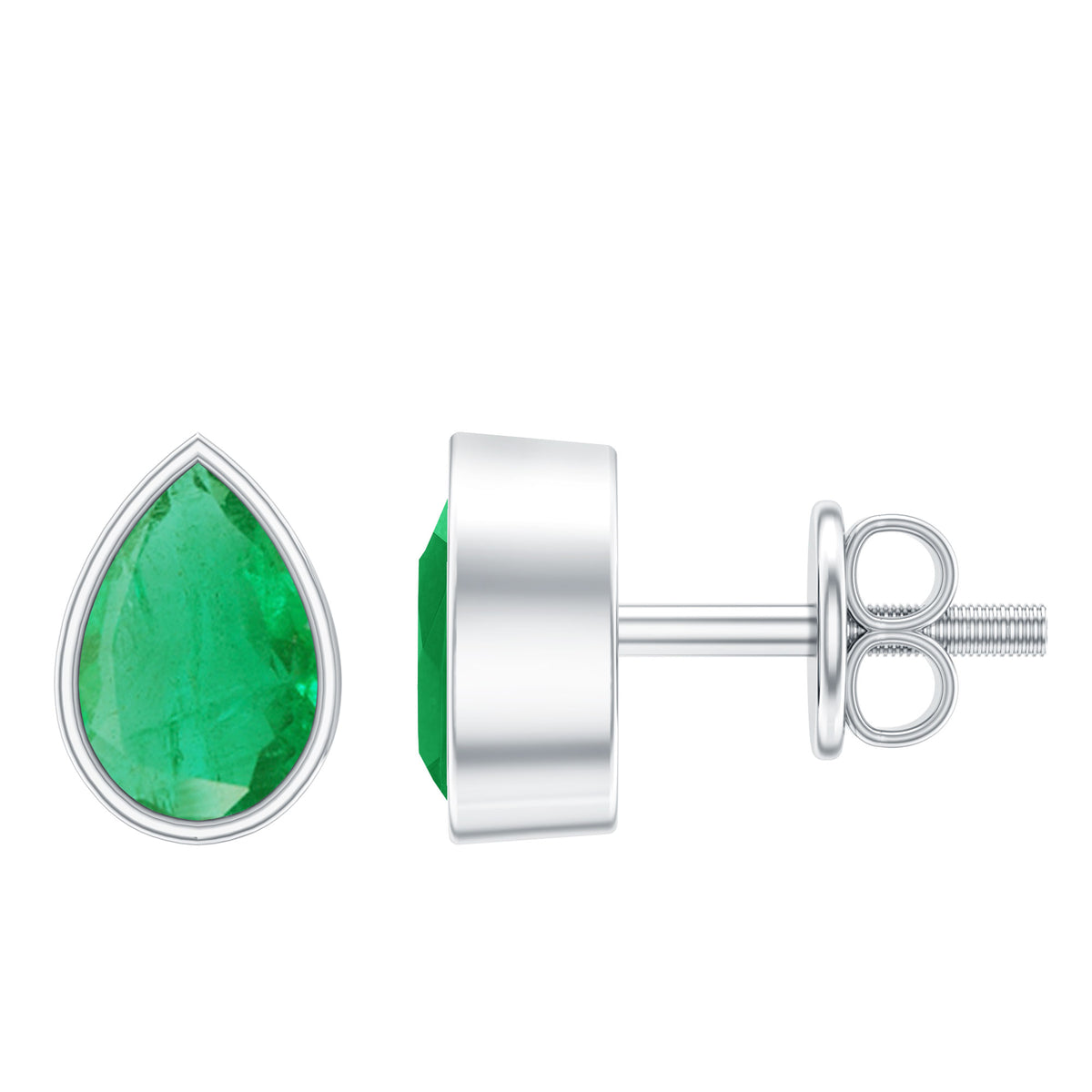 Genuine Emerald Teardrop Stud Earrings in Bezel Setting AAA - Rosec Jewels