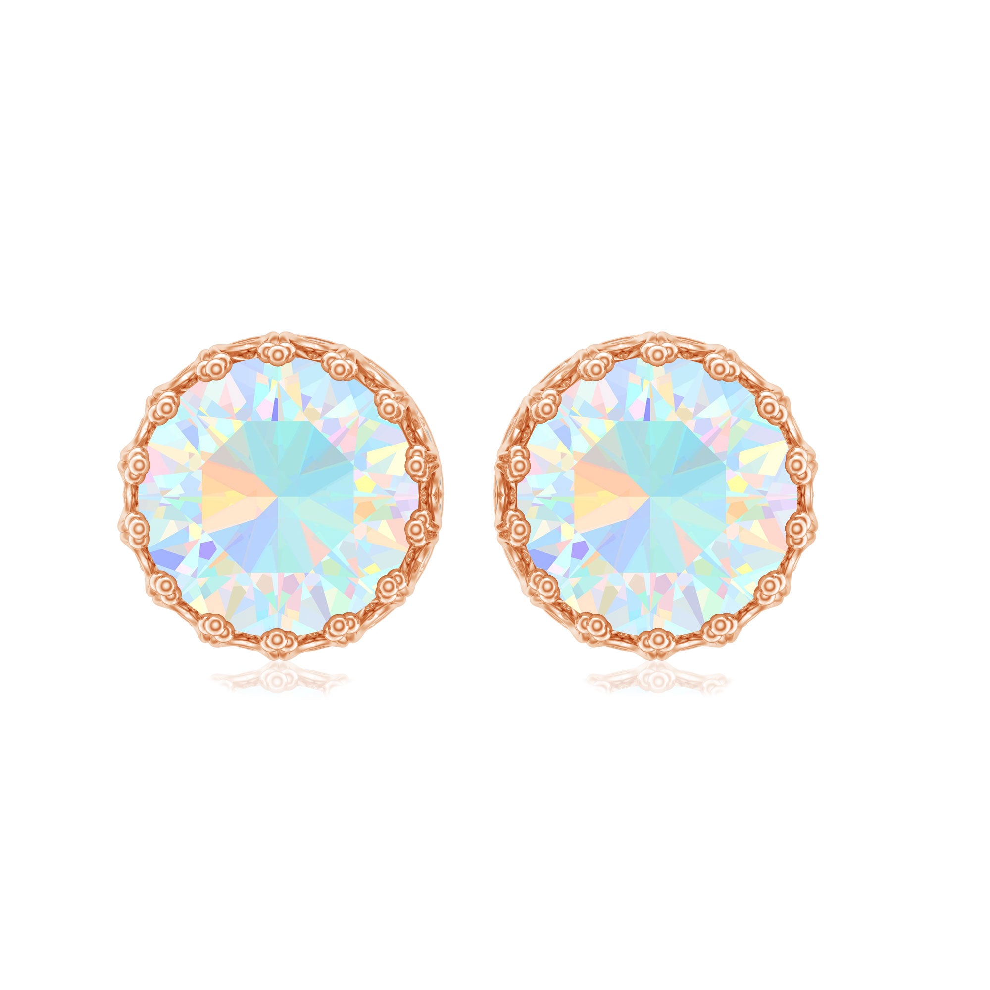 Real Ethiopian Opal Crown Stud Earrings with Certificate AAA - Rosec Jewels