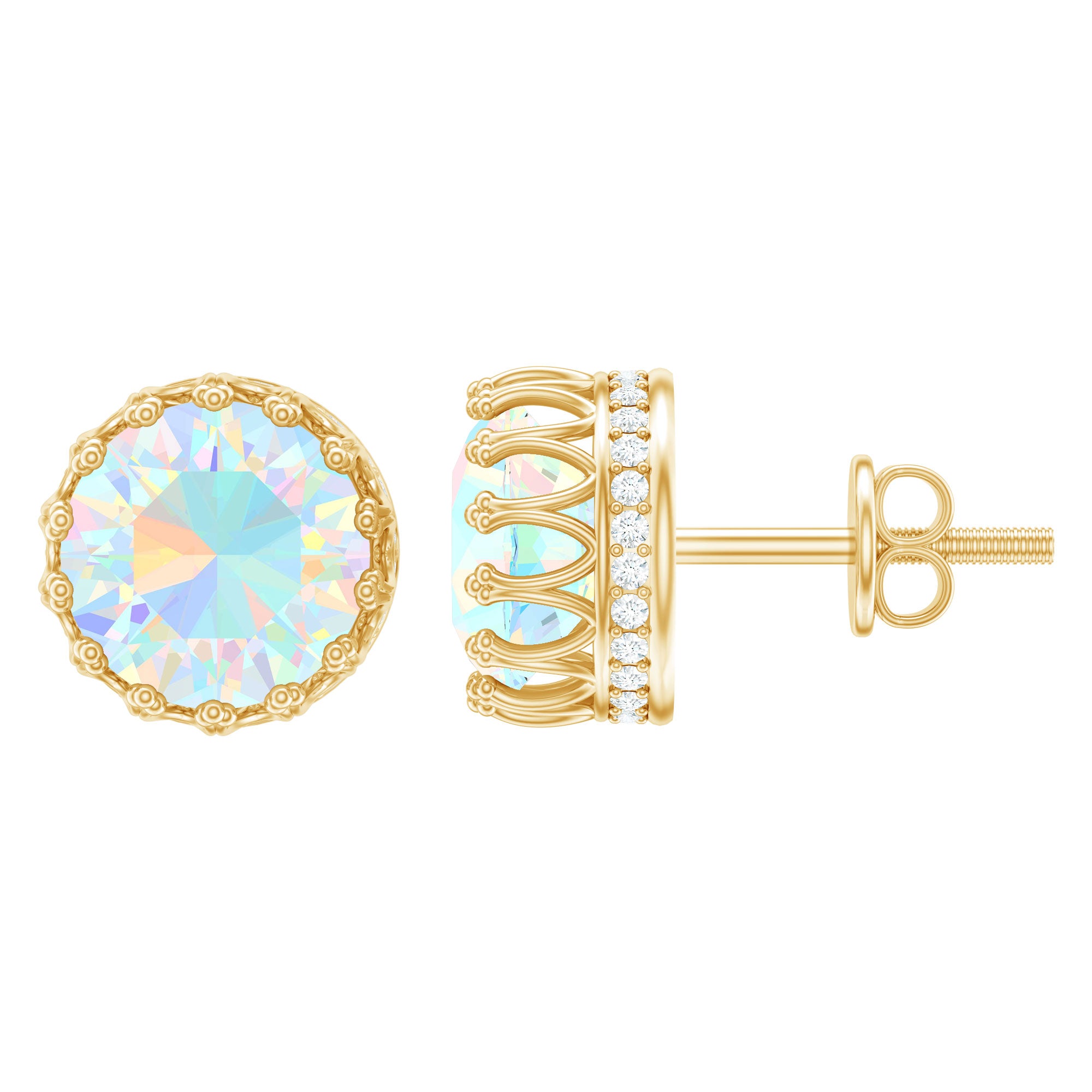 Real Ethiopian Opal Crown Stud Earrings with Certificate AAA - Rosec Jewels