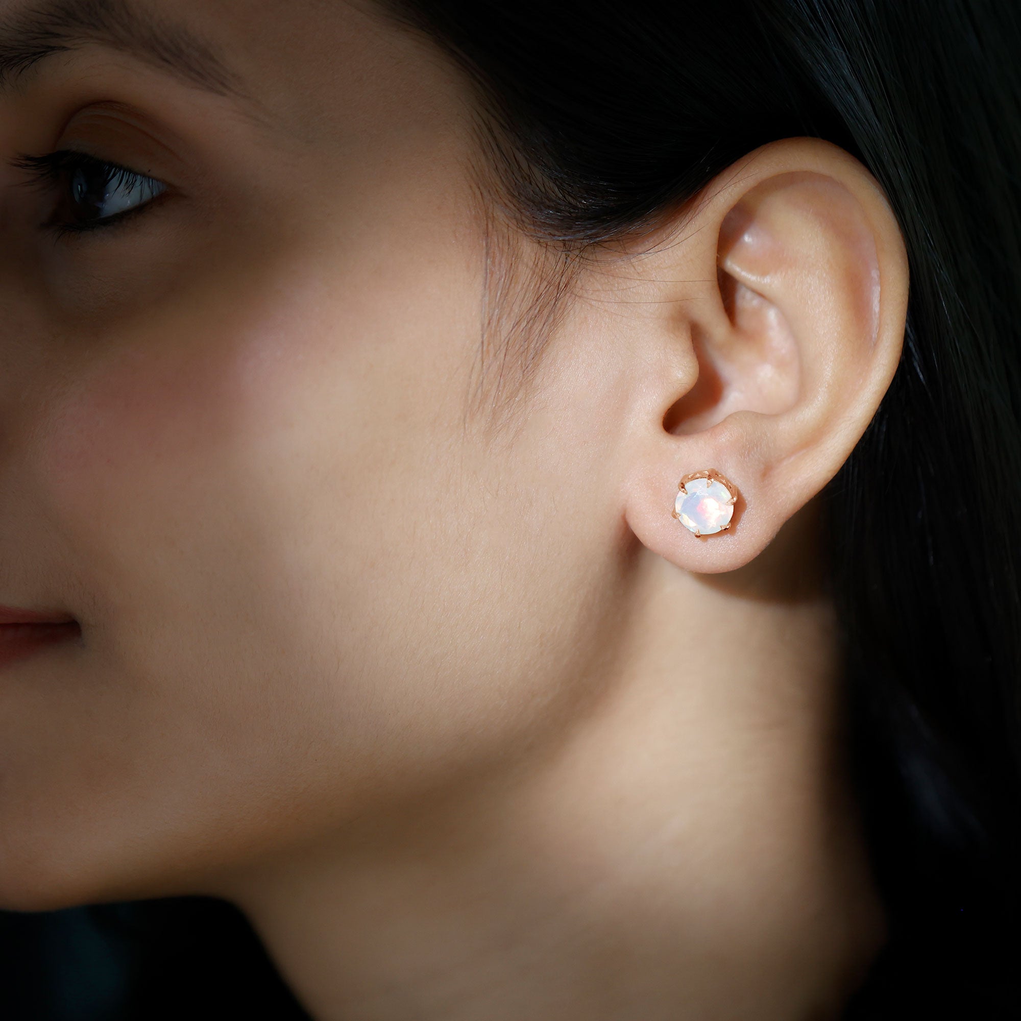 4 Carat Genuine Round Ethiopian Opal Solitaire Stud Earrings AAA - Rosec Jewels