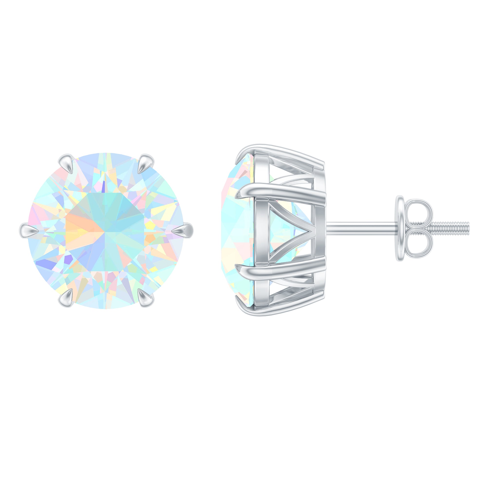 4 Carat Genuine Round Ethiopian Opal Solitaire Stud Earrings AAA - Rosec Jewels