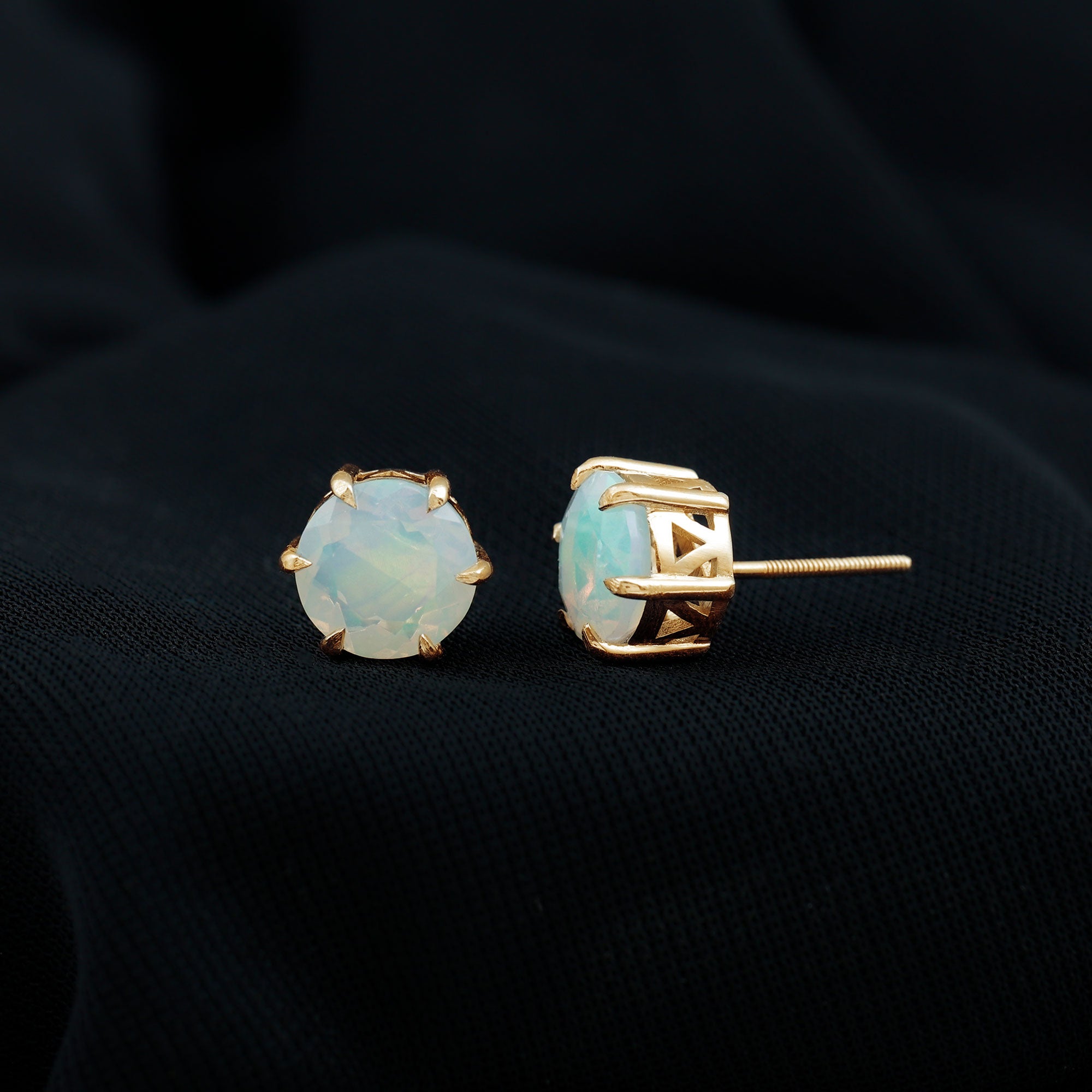 4 Carat Genuine Round Ethiopian Opal Solitaire Stud Earrings AAA - Rosec Jewels