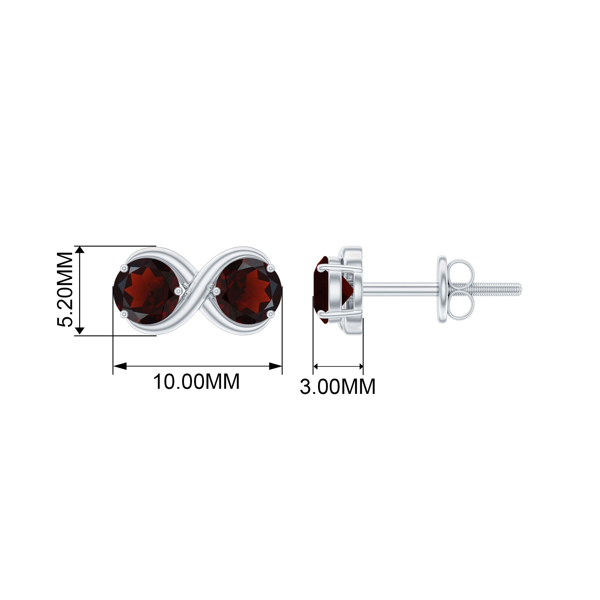 1.50 CT Simple Garnet Two Stone Infinity Stud Earrings Garnet - ( AAA ) - Quality - Rosec Jewels