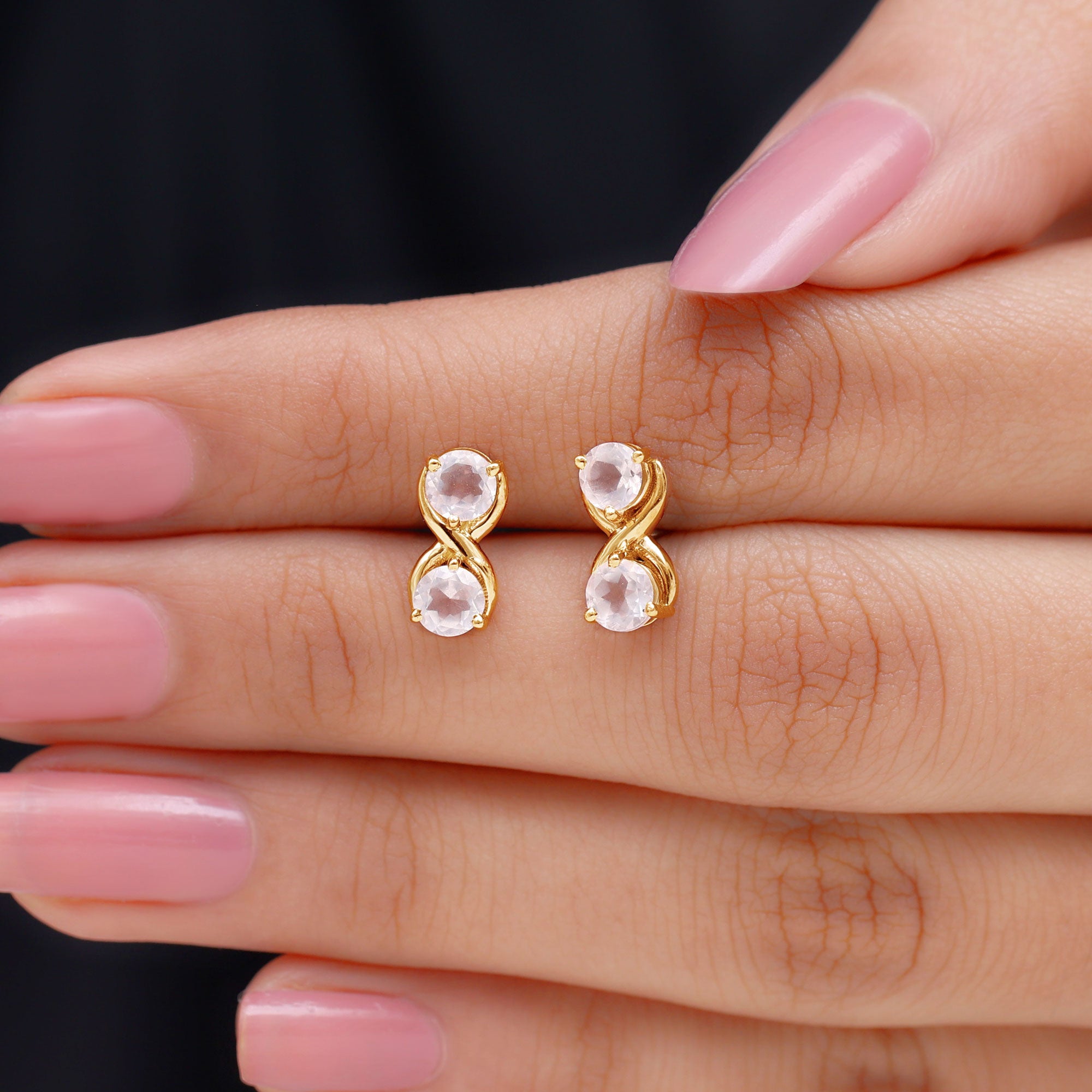 1 CT Simple Rose Quartz Two Stone Infinity Stud Earrings Rose Quartz - ( AAA ) - Quality - Rosec Jewels